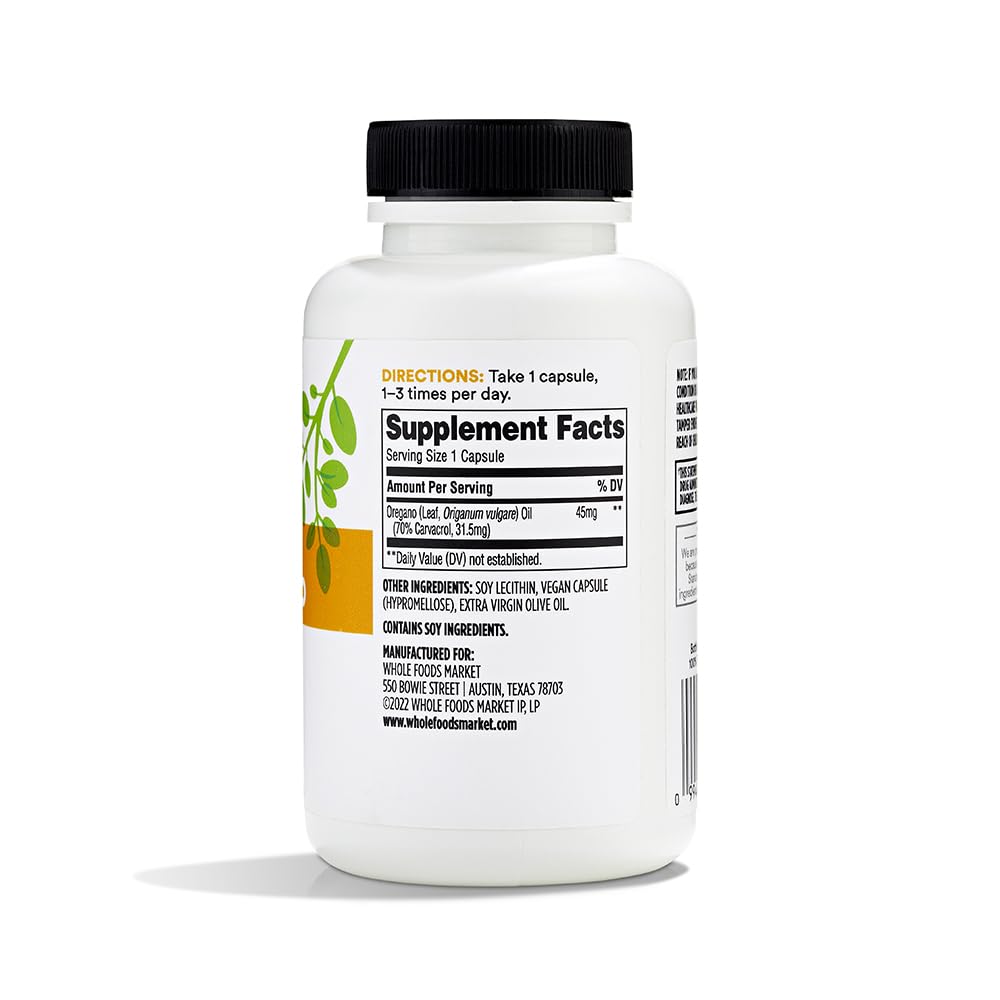 365 by Whole Foods Market Oil of Oregano capsules back view with ingredient list