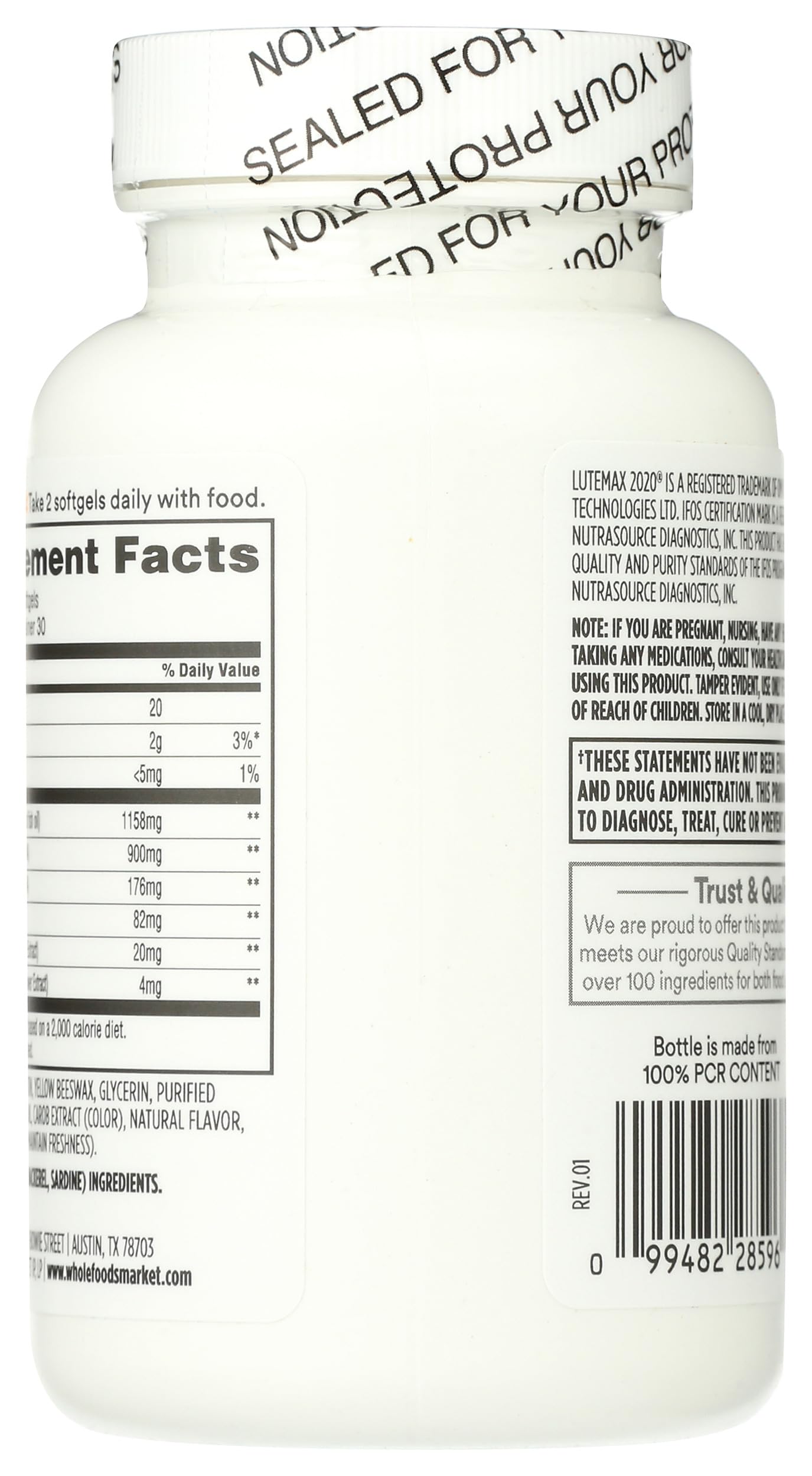 365 by Whole Foods Market Omega-3 Eye Care Supplement bottle side view