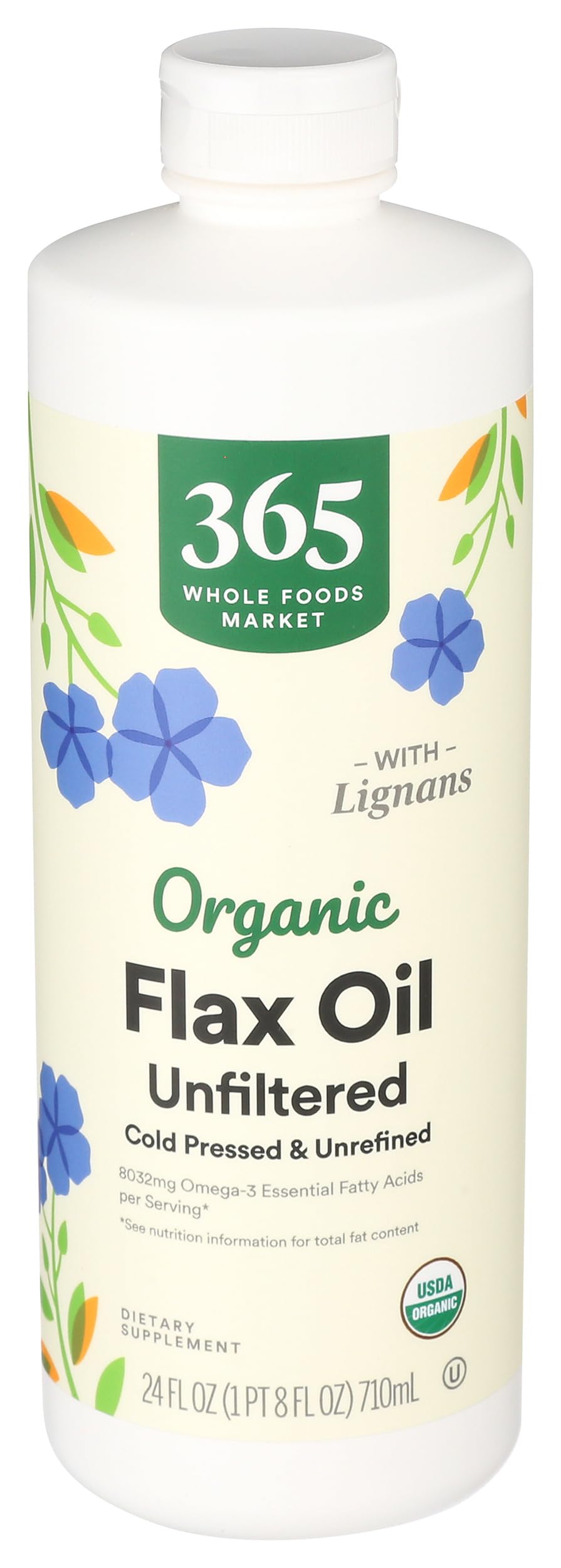 365 by Whole Foods Market Organic Flaxseed Oil 680g front view