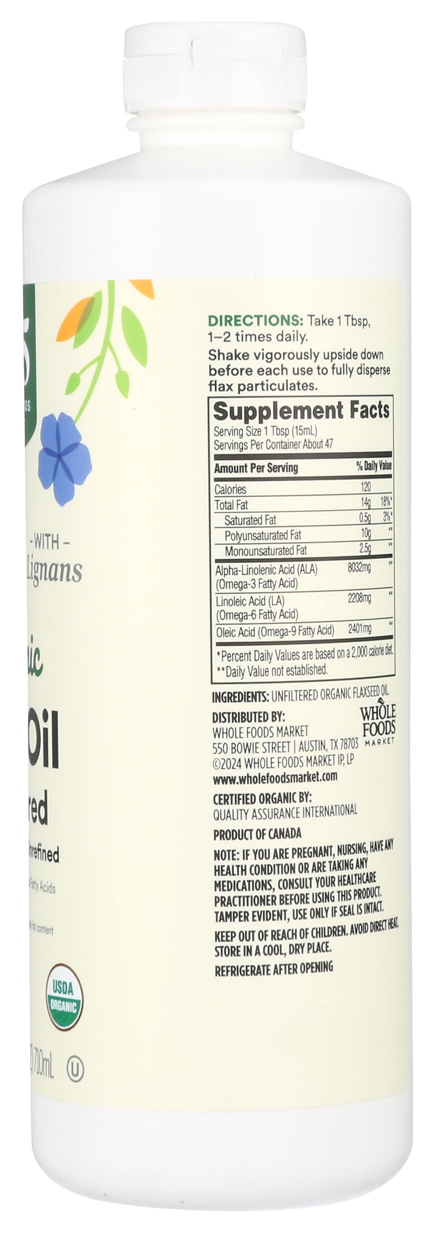 365 by Whole Foods Market Organic Flaxseed Oil 680g in a kitchen setting
