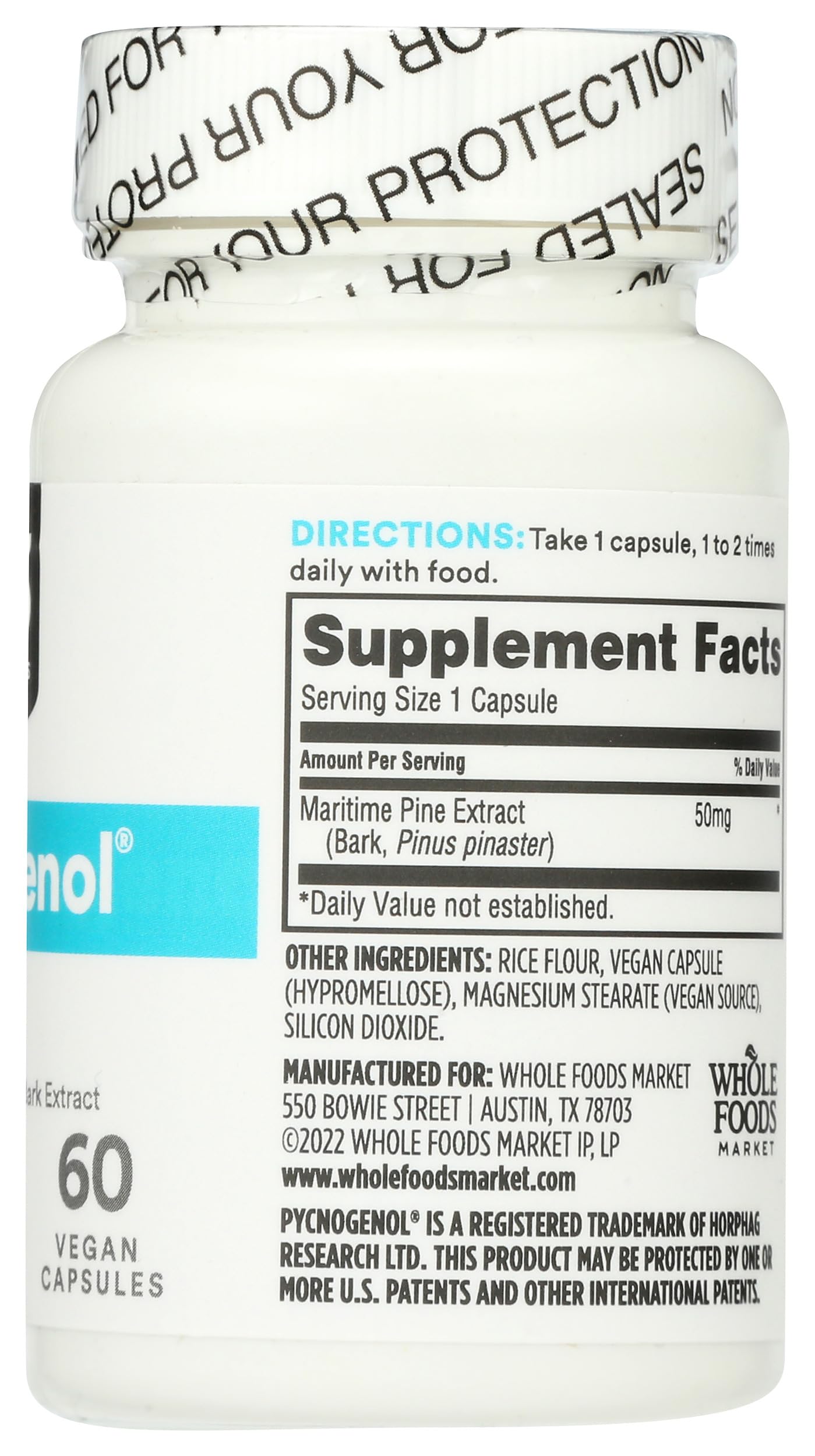365 by Whole Foods Market Pycnogenol capsules on a wooden table