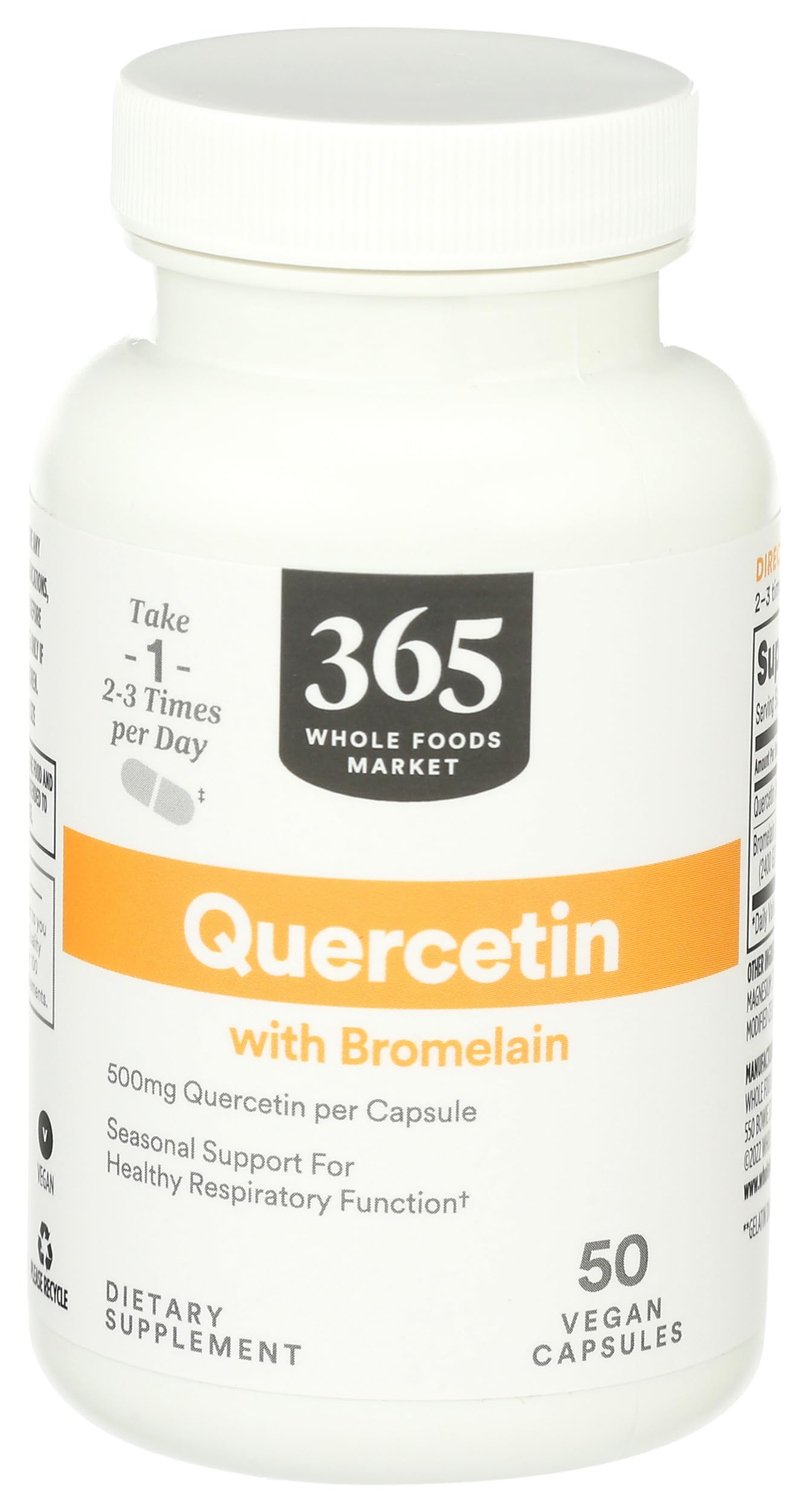 365 by Whole Foods Market Quercetin with Bromelain 50 capsules bottle front view