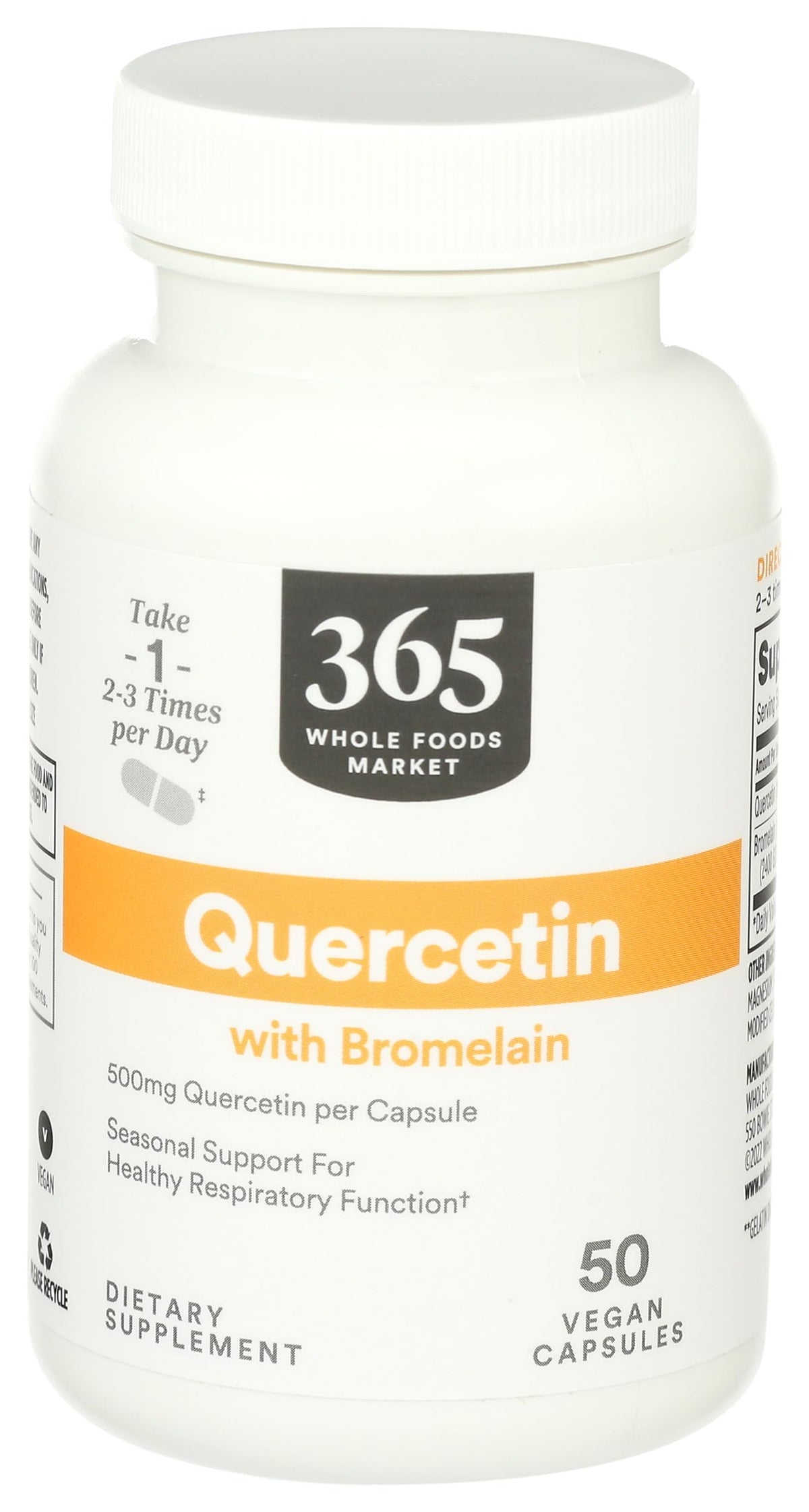 365 by Whole Foods Market Quercetin with Bromelain 50 capsules bottle front view