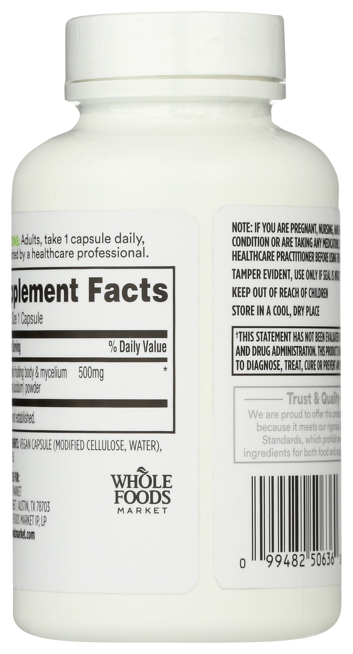 365 by Whole Foods Market Reishi Mushroom Supplements bottle side view