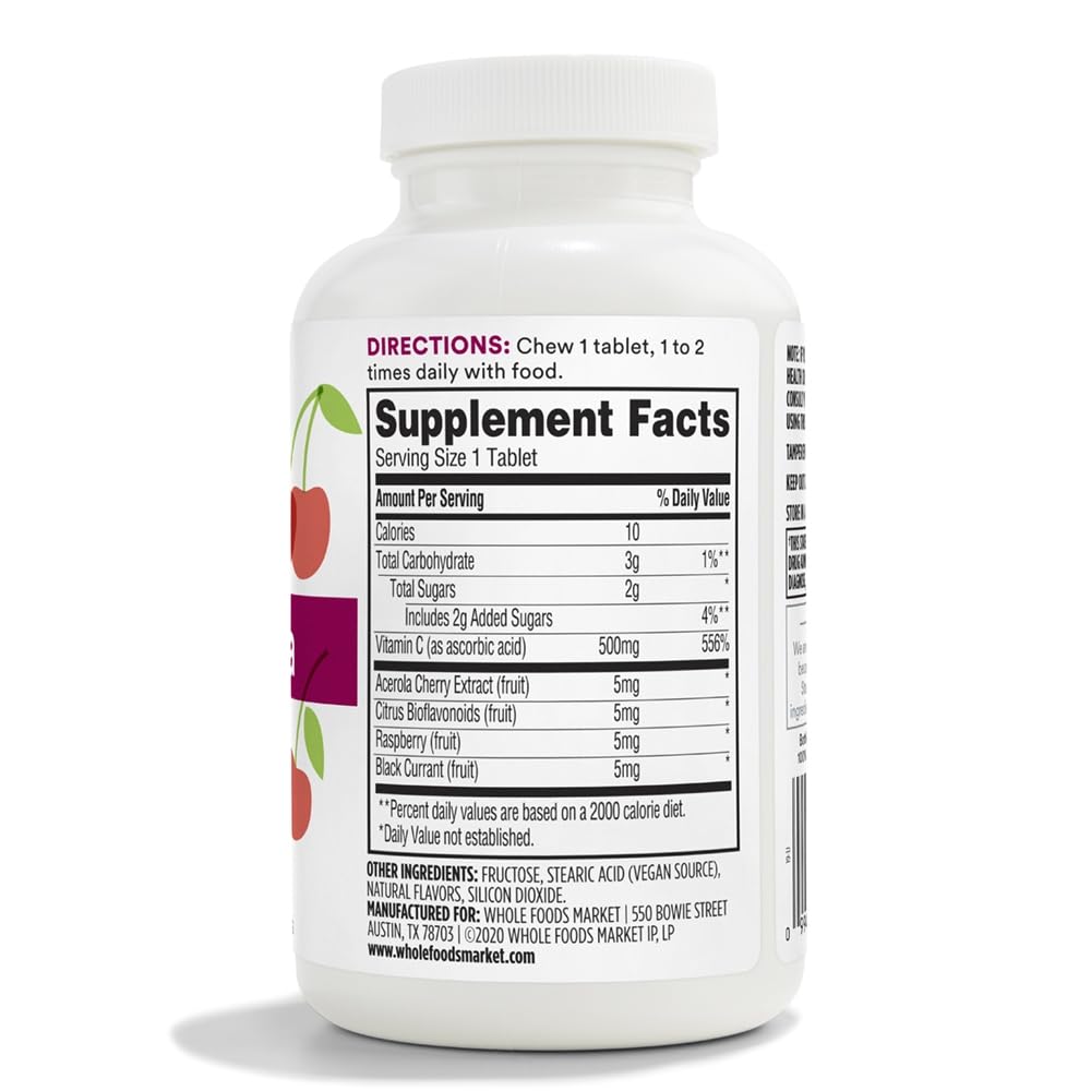 365 by Whole Foods Market Vitamin C Chewable Tablets packaging side view