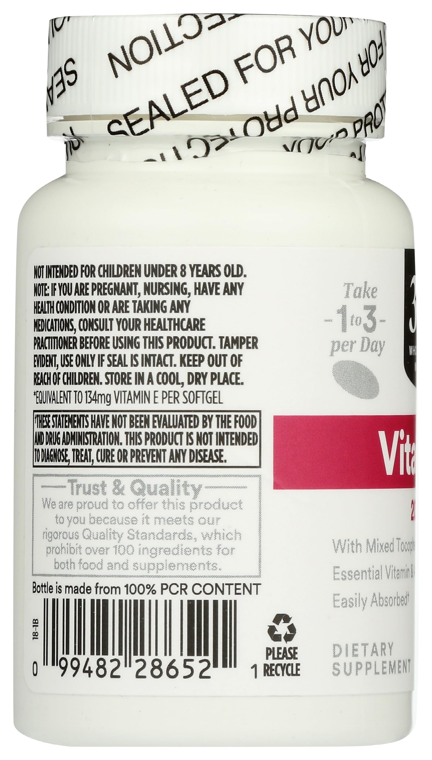 365 by Whole Foods Market Vitamin E 200 IU softgels on a wooden surface