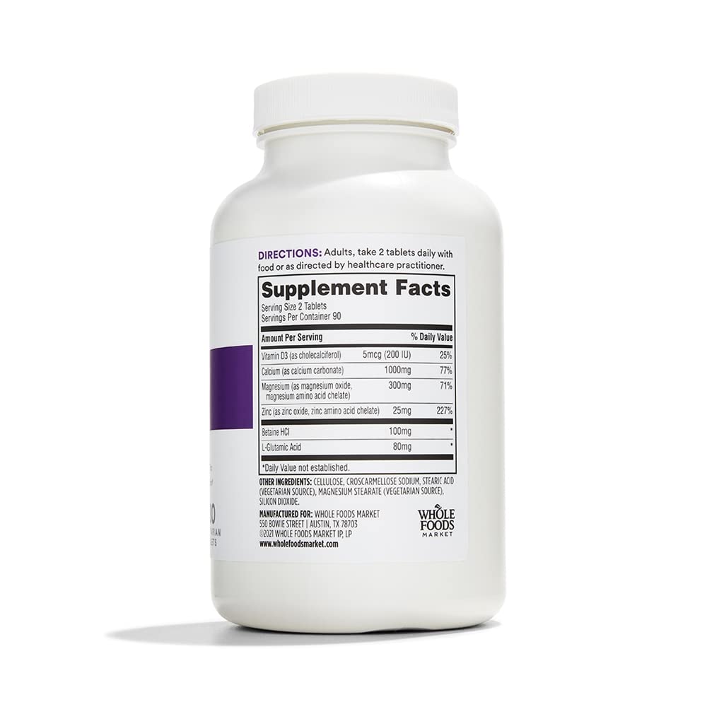 365 Calcium Supplement bottle with label showing ingredients