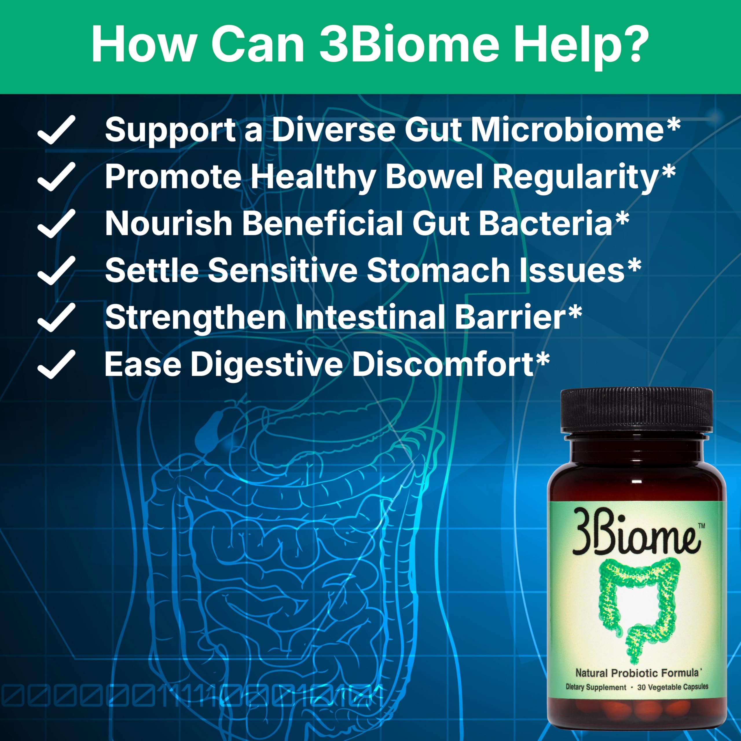 3Biome Probiotic Supplement side view with label