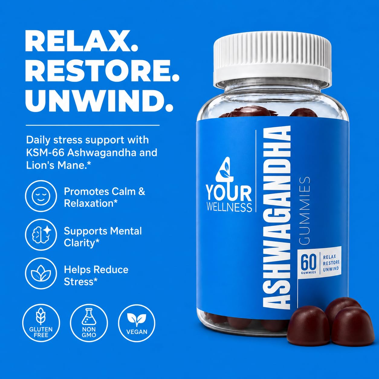 4 Your Wellness Ashwagandha Gummies mixed berry flavour close-up