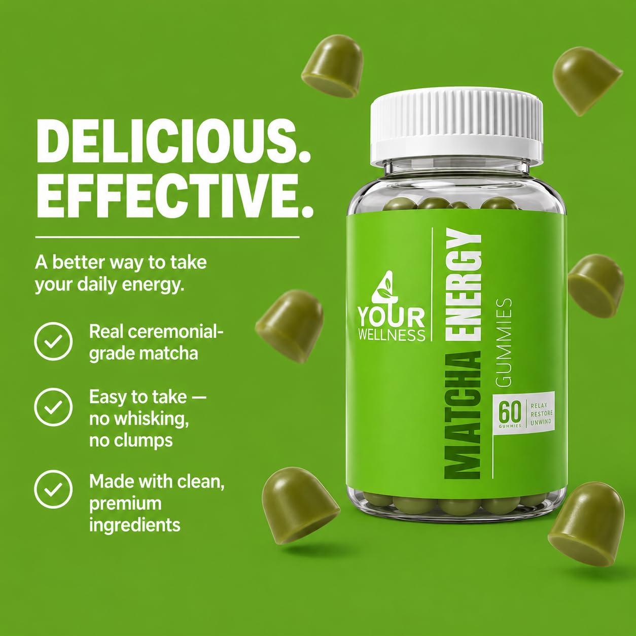 4 Your Wellness Matcha Green Tea Gummies side view