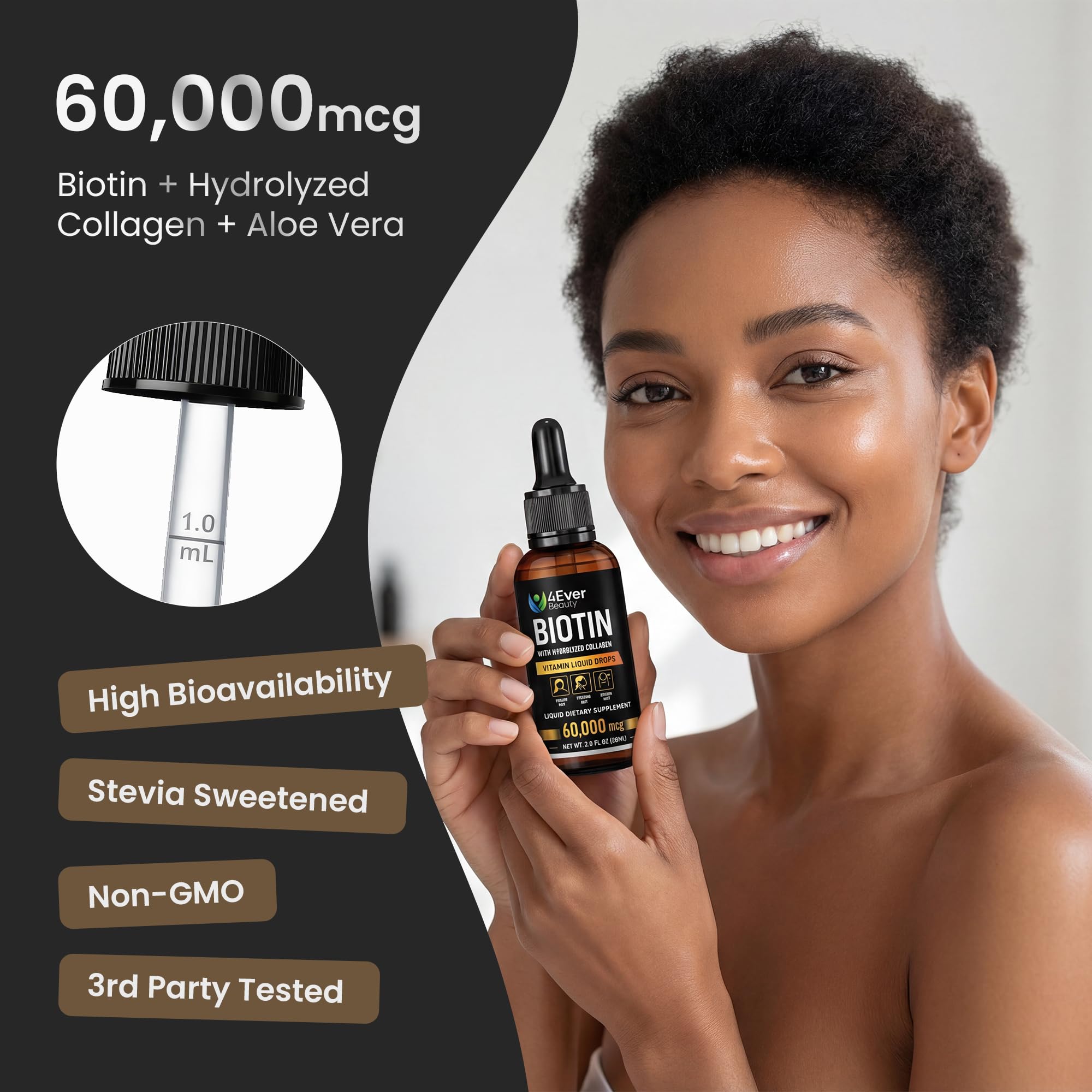 4Ever Beauty Biotin Collagen Aloe Vera Drops 150g bottle side view