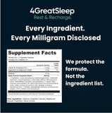 4GREATSLEEP Rest & Recharge Sleep Supplement packaging on a wooden surface