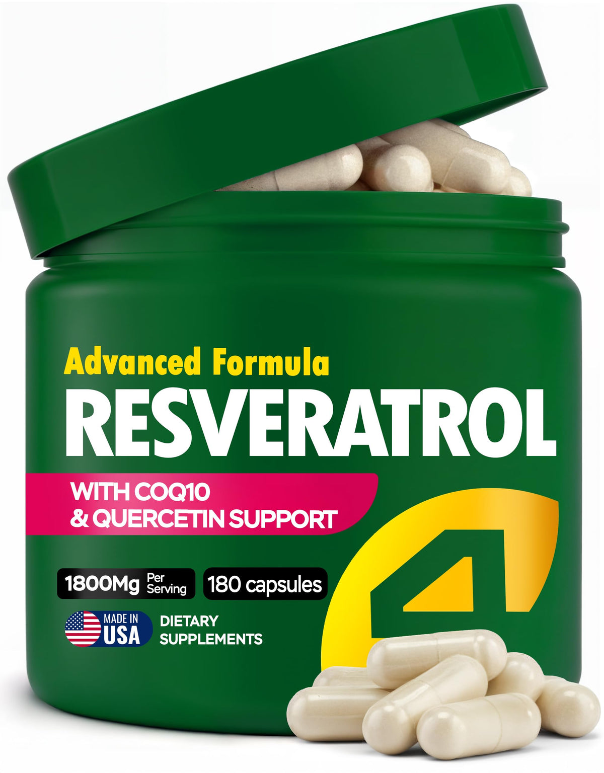4Well Products Resveratrol 1800mg supplement bottle front view