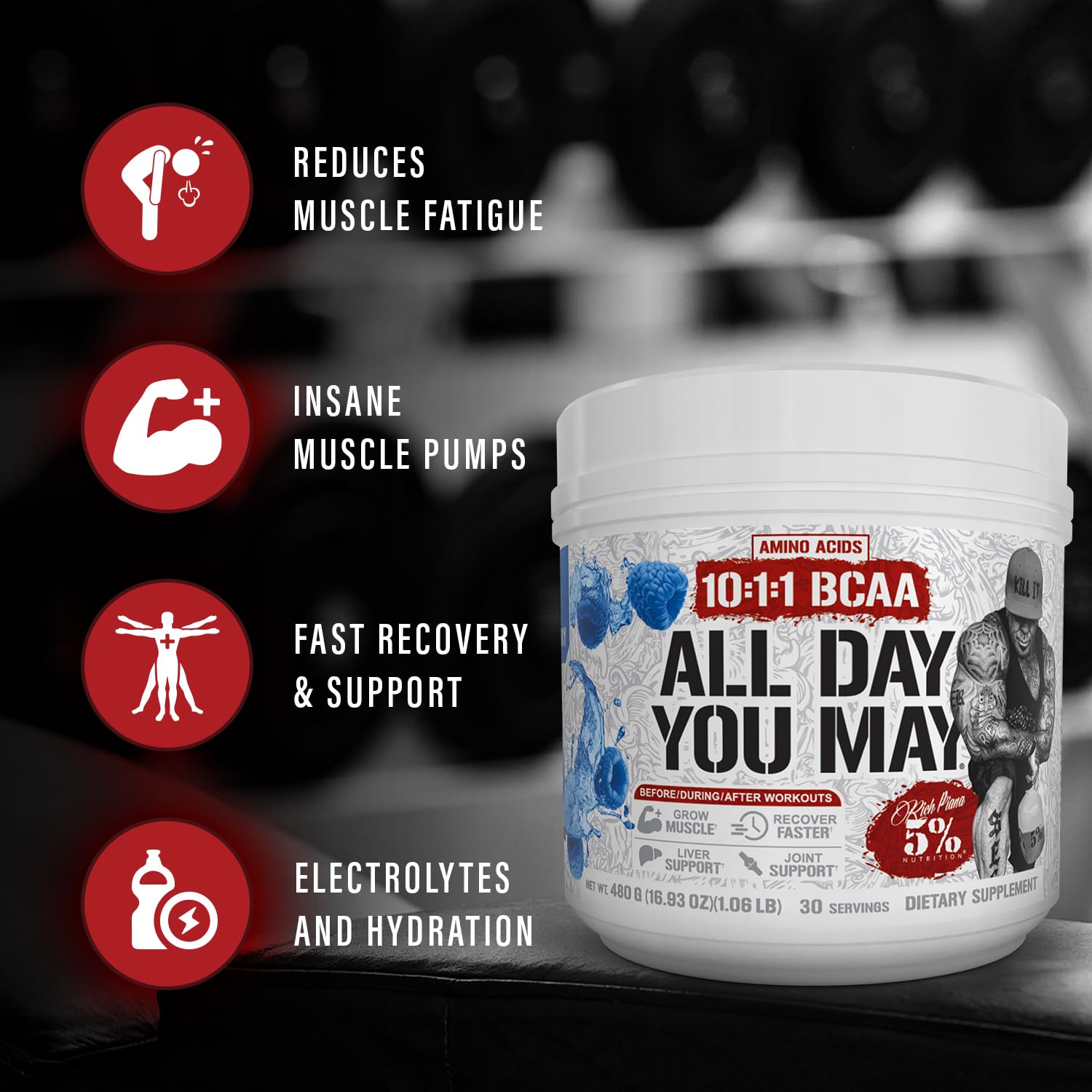 5% Nutrition ADYM Amino Acid Supplement 450g side view