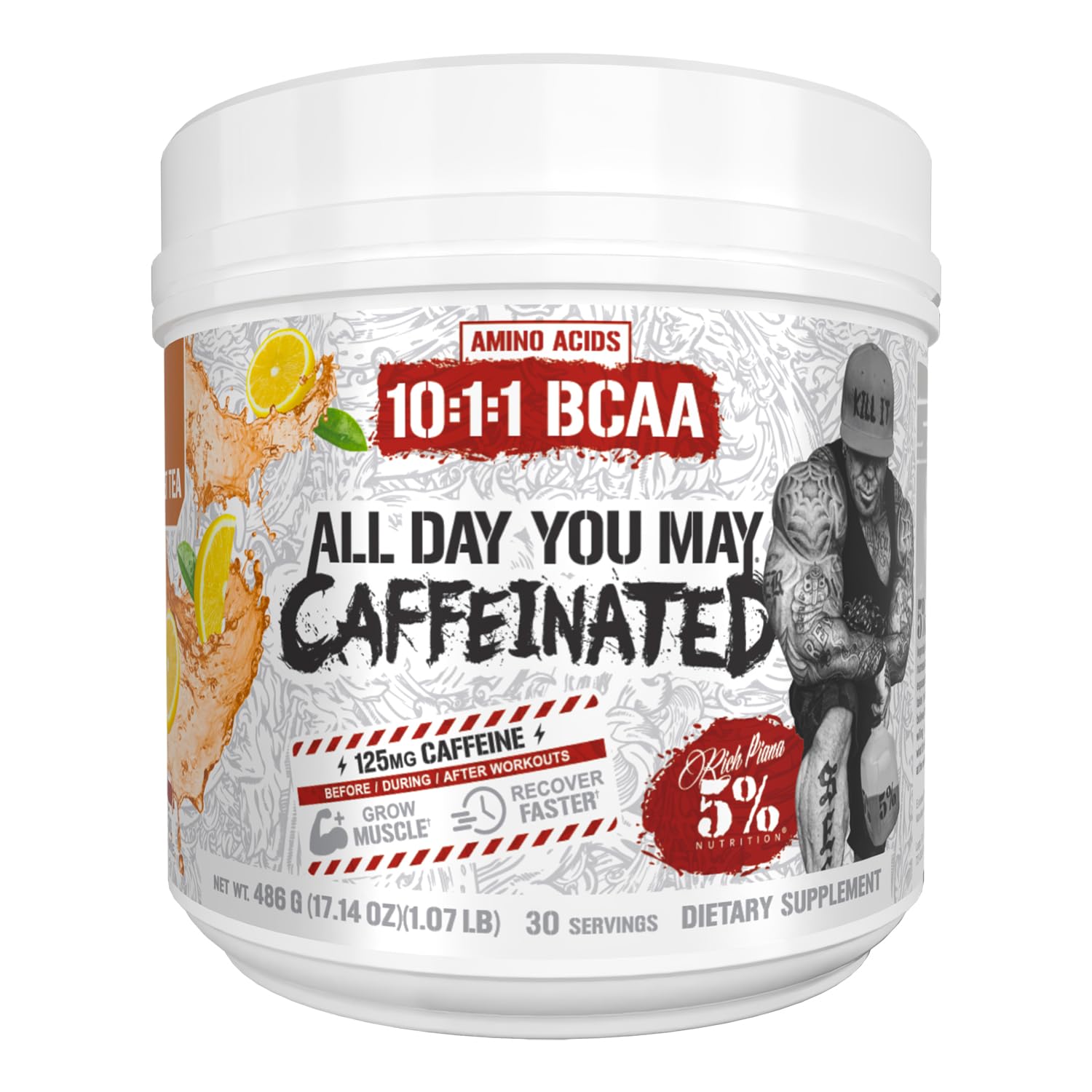 5% Nutrition ADYM Caffeinated BCAA Powder front view