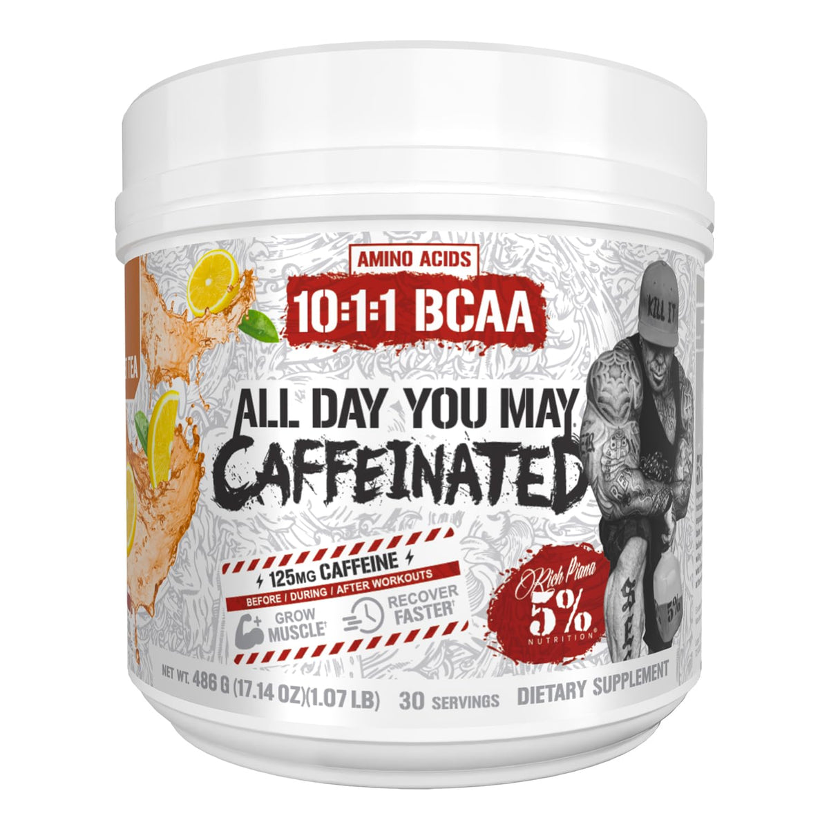 5% Nutrition ADYM Caffeinated BCAA Powder front view