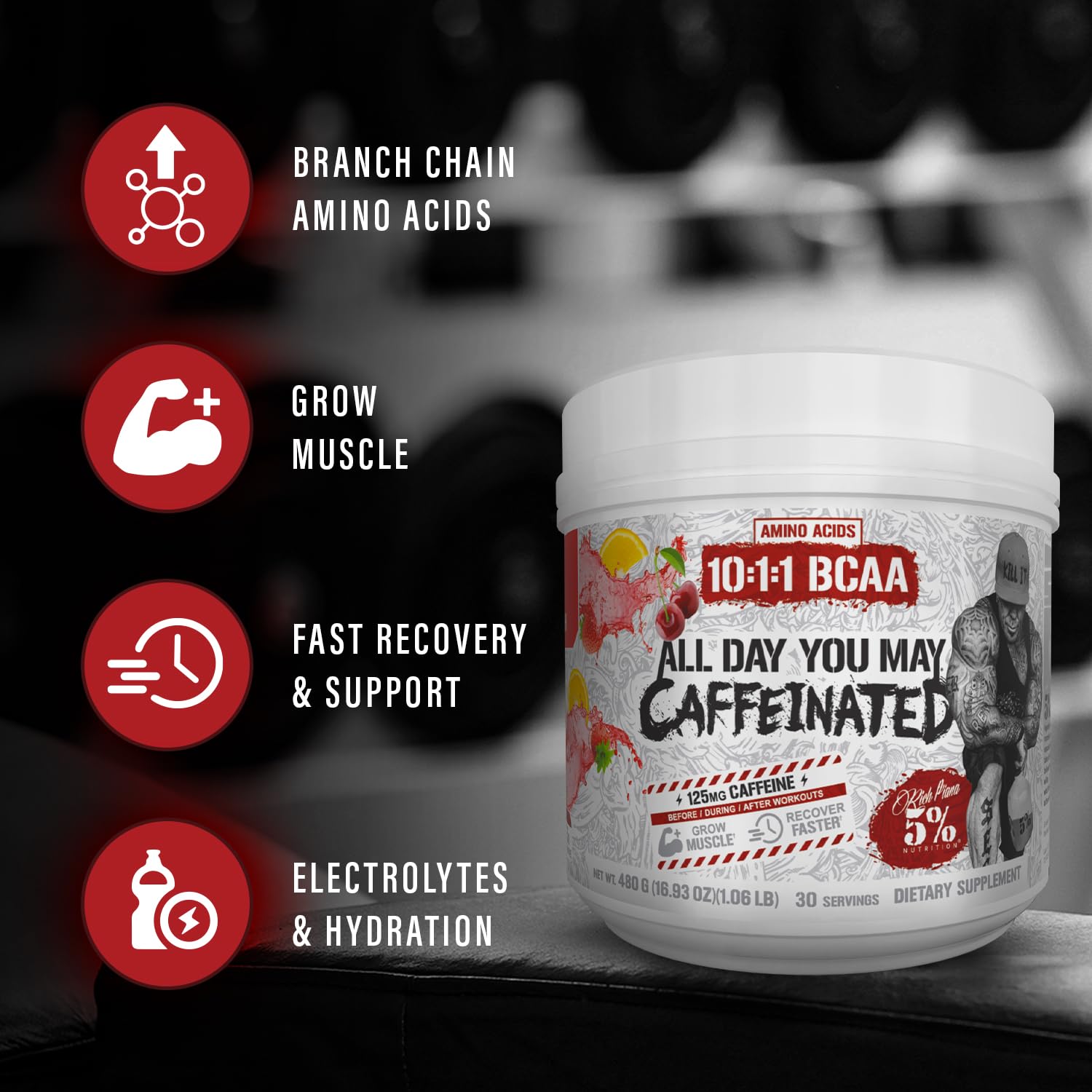 5% Nutrition ADYM Caffeinated BCAA Powder scoop