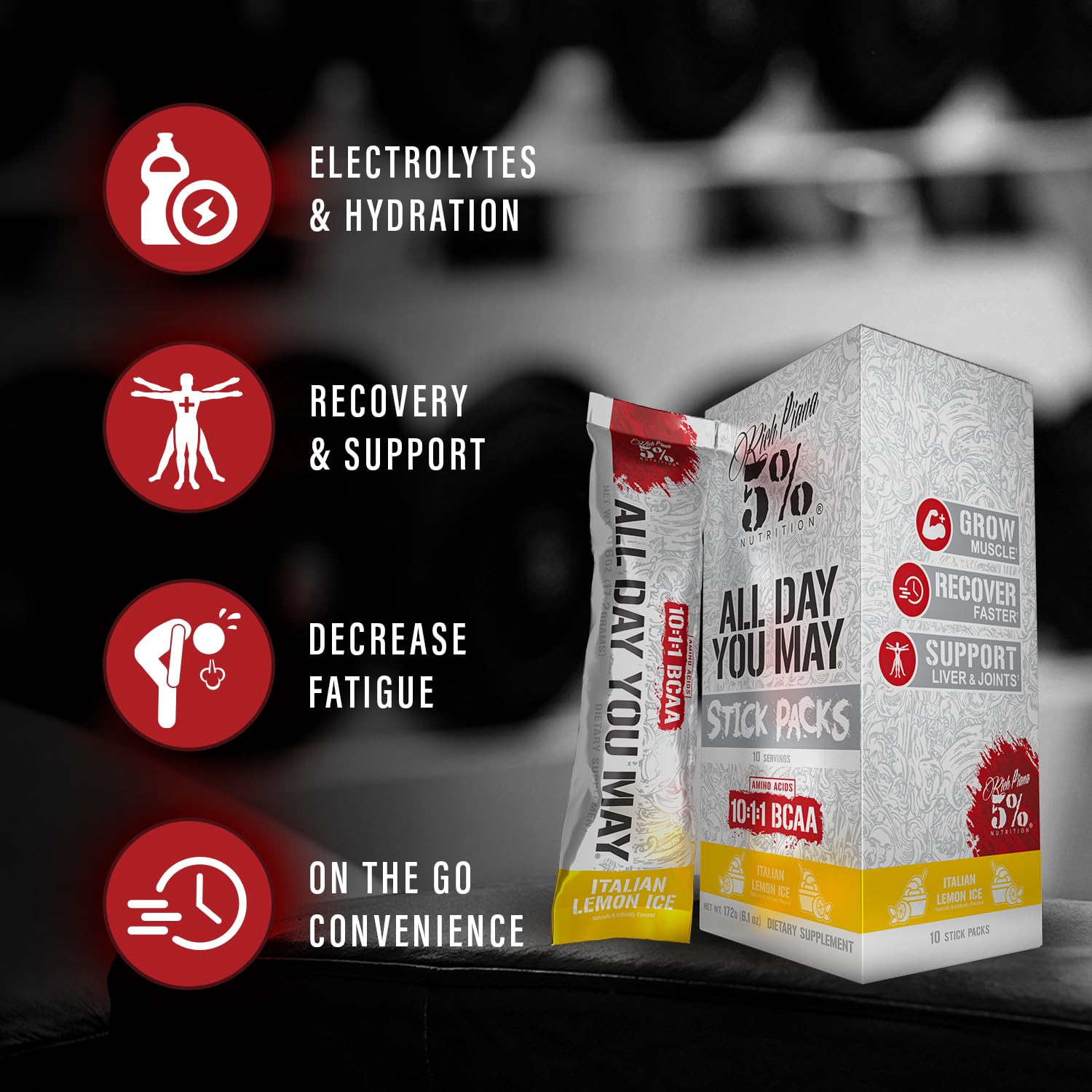 5% Nutrition AllDayYouMay BCAA Powder Hydration Packets with coconut water