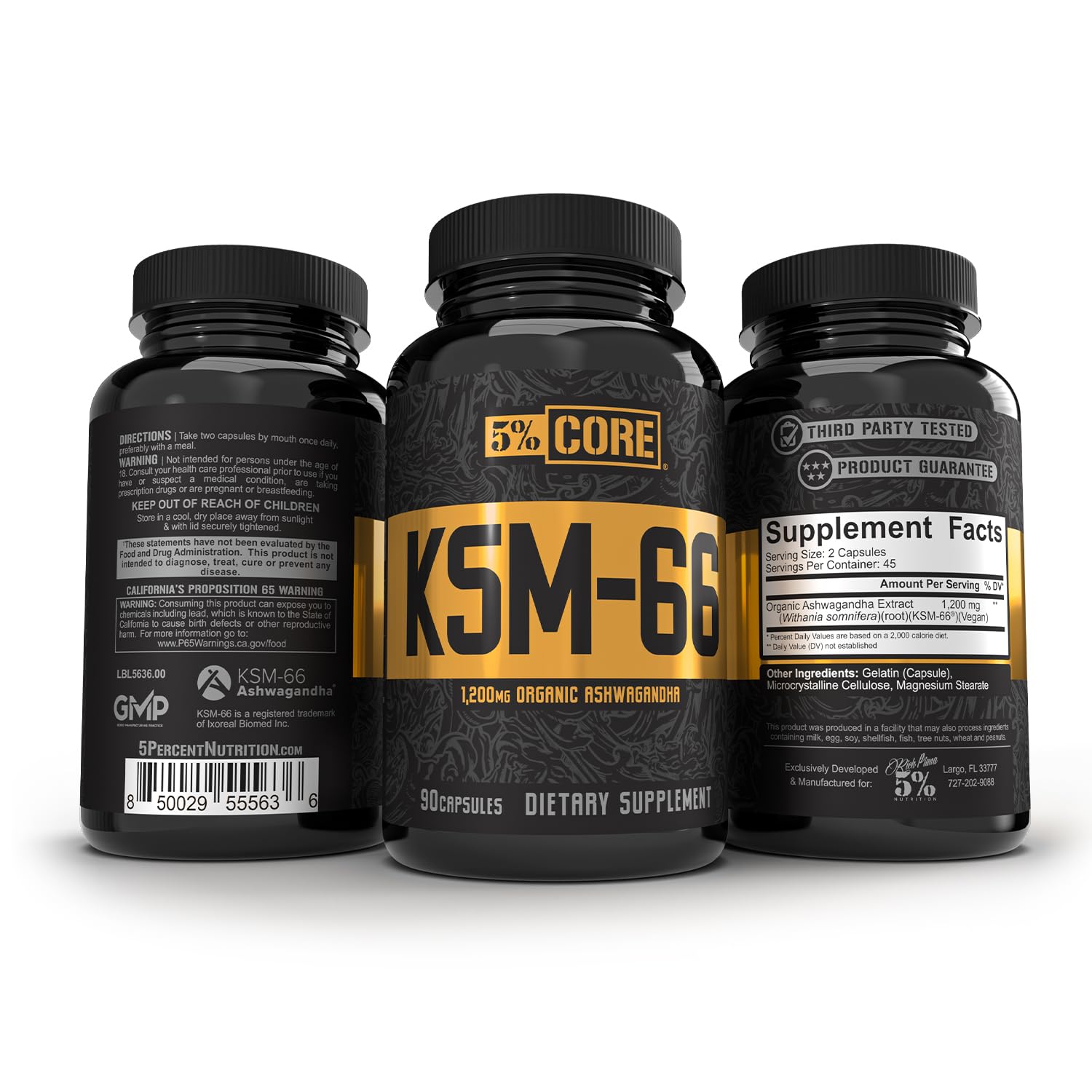 5% Nutrition Ashwagandha 30mg capsules side view