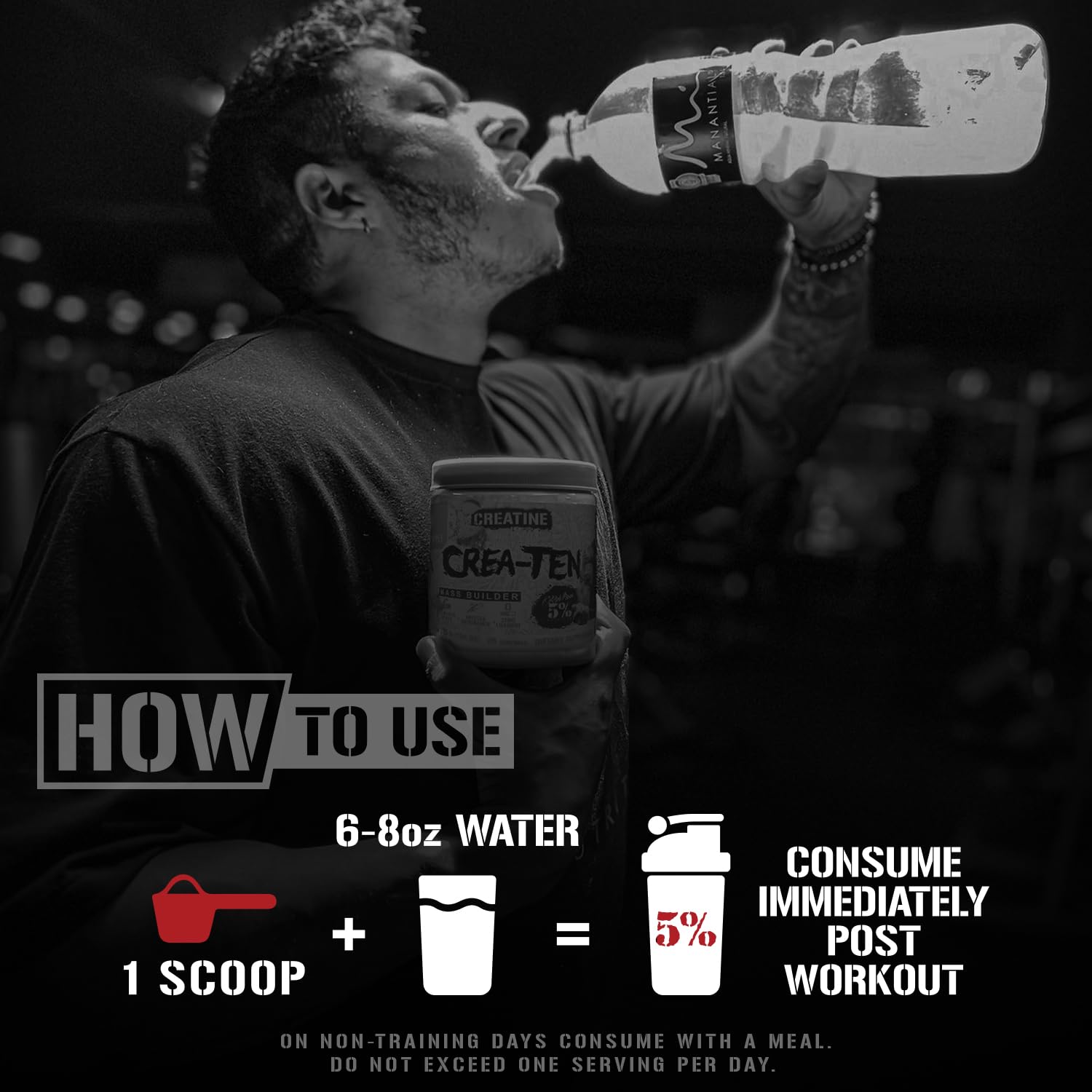 5% Nutrition CreaTEN Creatine Blend 331g scoop next to the container