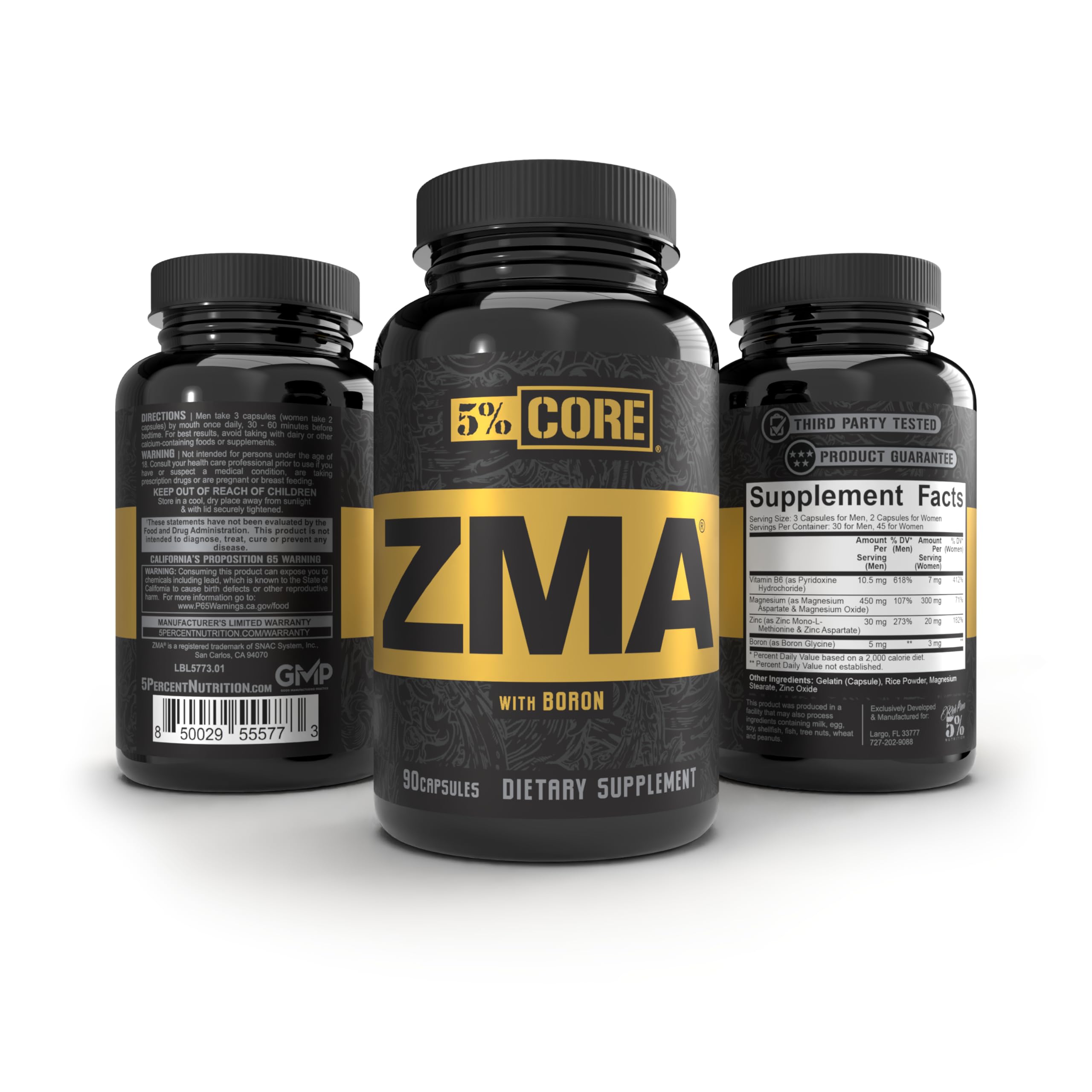 5% Nutrition ZMA supplement displayed with other vitamins