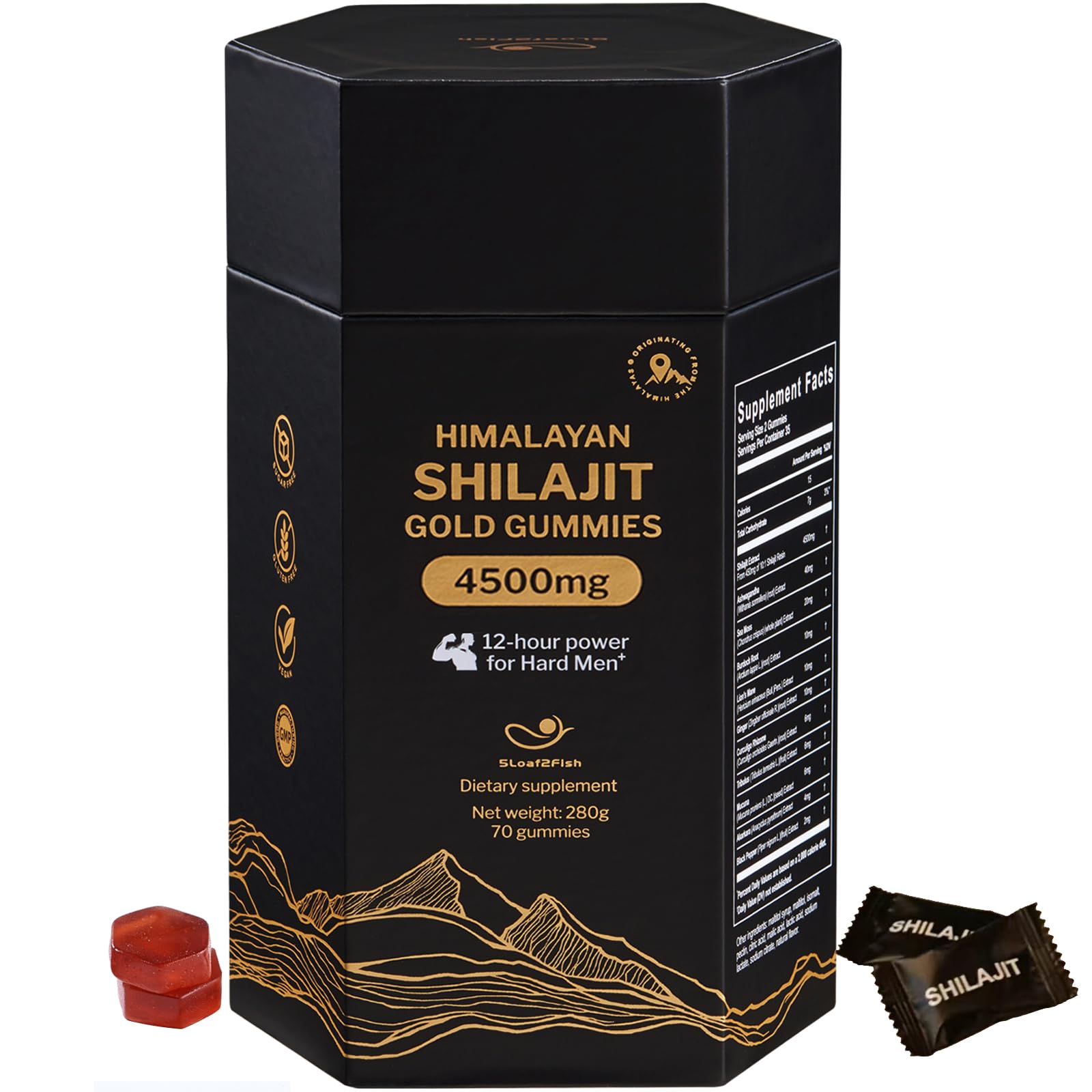 5Loaf2Fish Shilajit Gummies front view with packaging