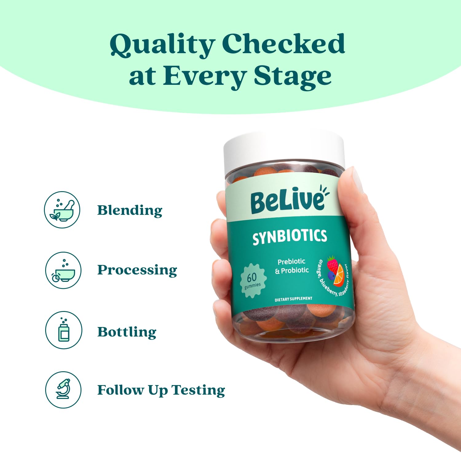 BeLive Probiotic & Prebiotic Gummies with fresh fruits