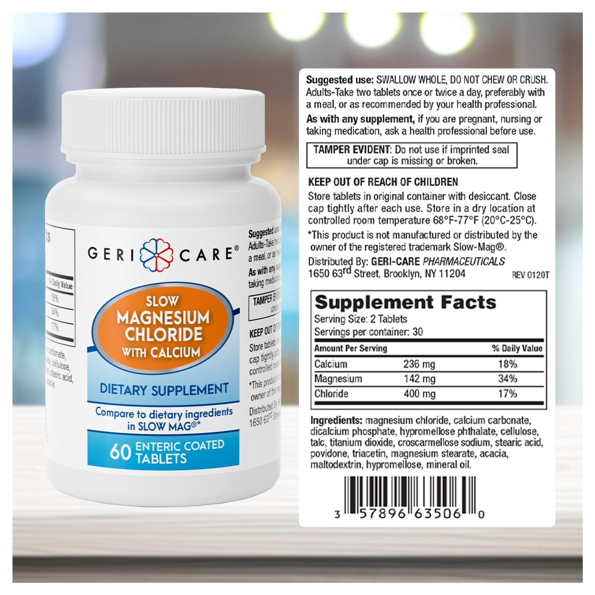 GeriCare Slow Magnesium Chloride and Calcium Tablets side view