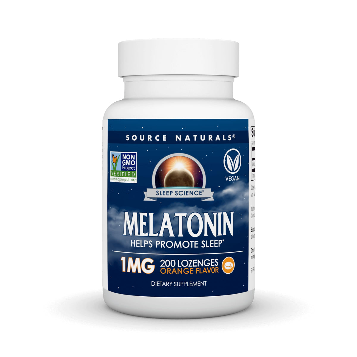 Source Naturals Sleep Science Melatonin 1mg 200 Vegan Lozenges front view