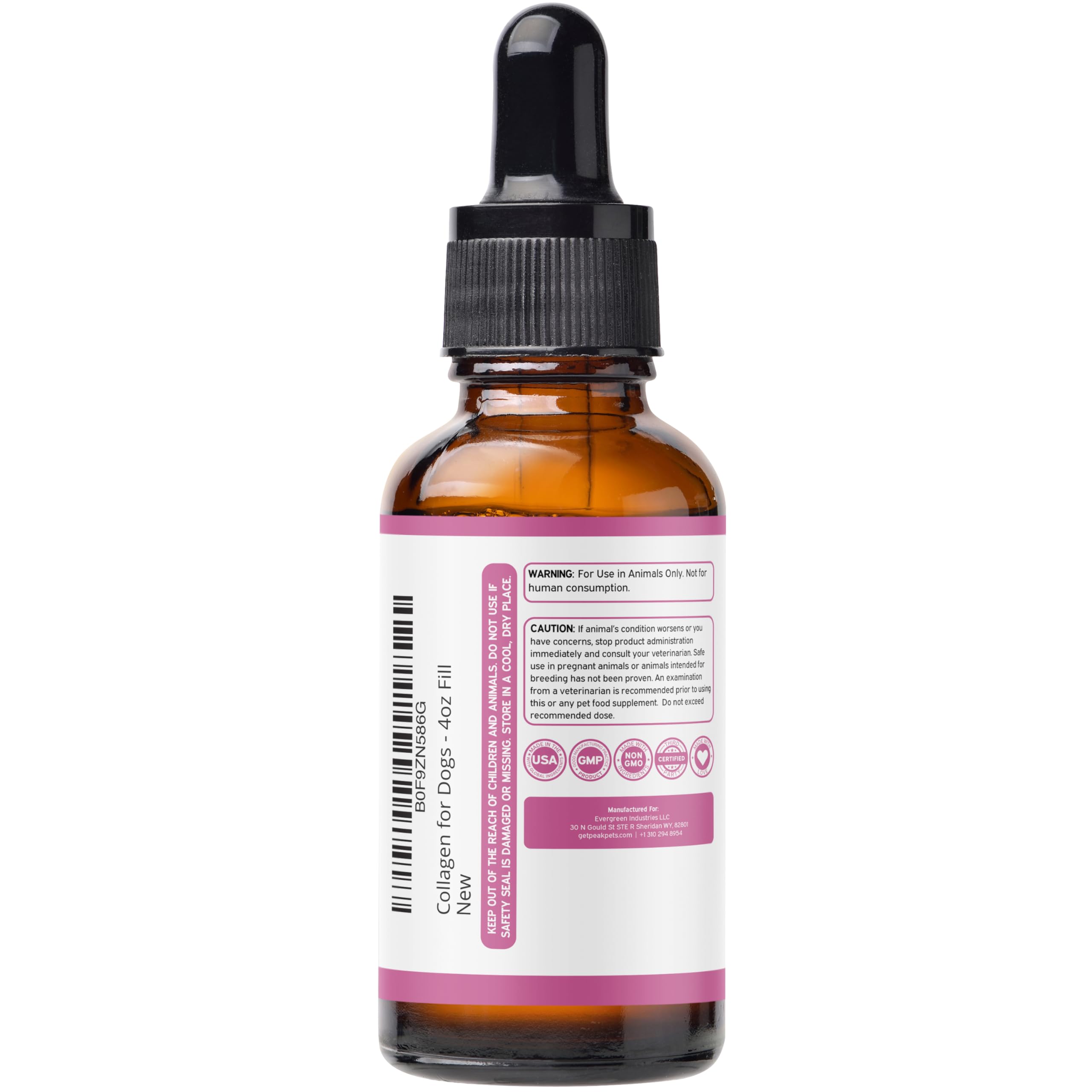 Peak Pets Liquid Collagen for Dogs 240g with measurement droppers