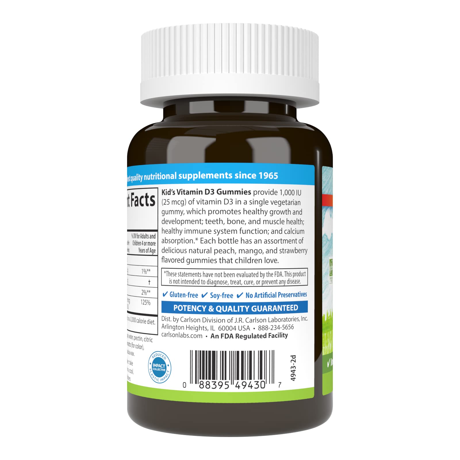Carlson Kid's Vitamin D3 Gummies with fresh fruit