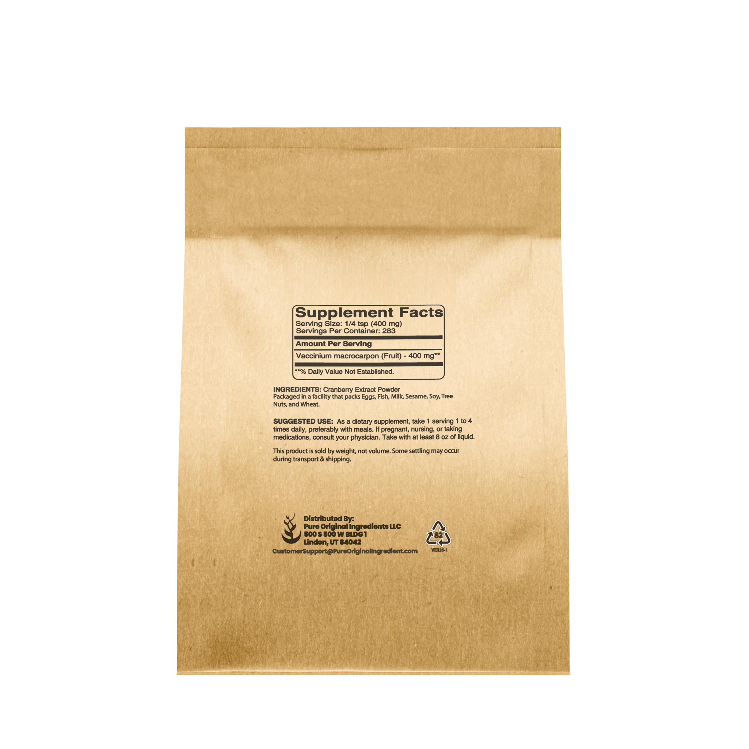 PURE ORIGINAL INGREDIENTS Cranberry Extract Powder packaging