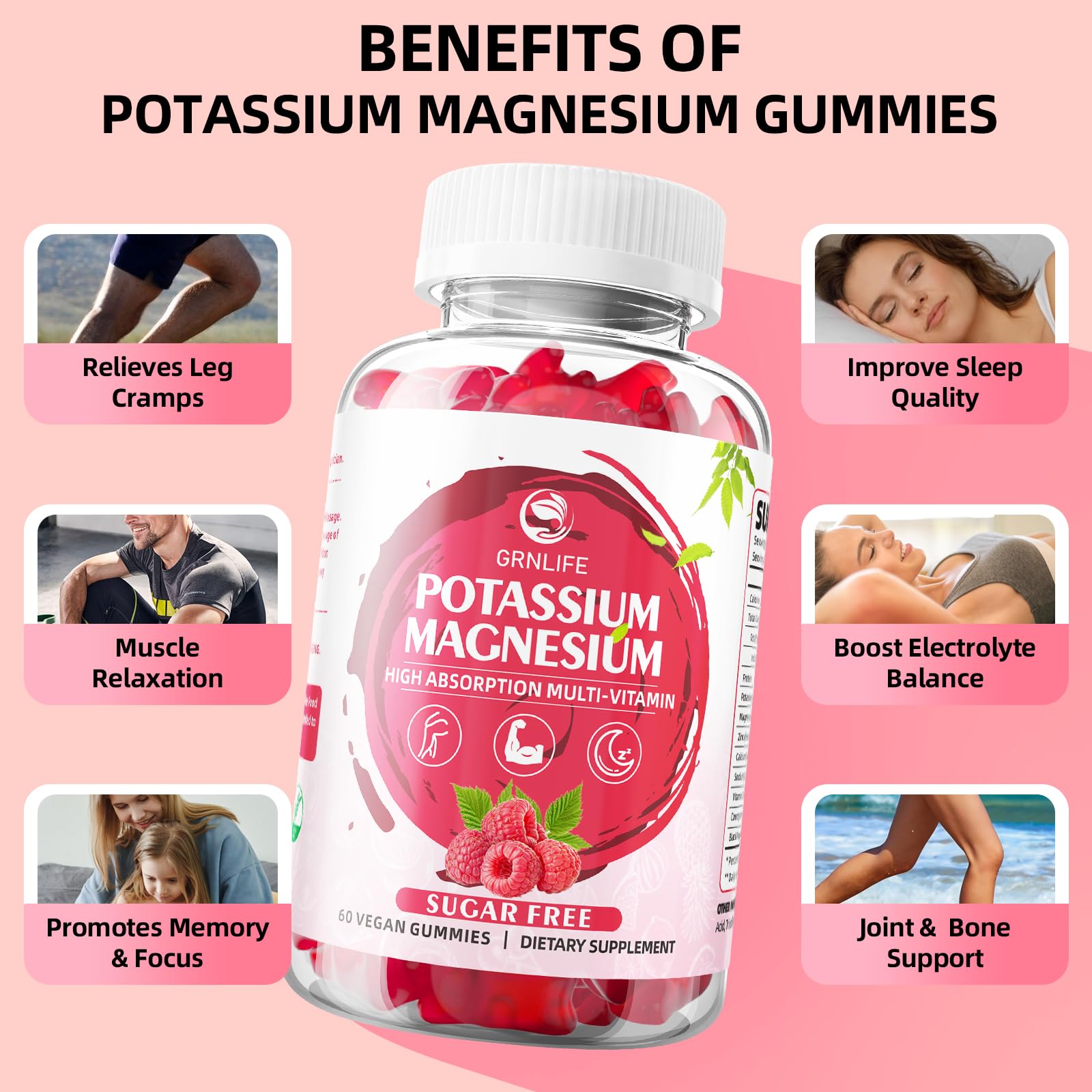 GrnLife Potassium Magnesium Gummies bottle with label