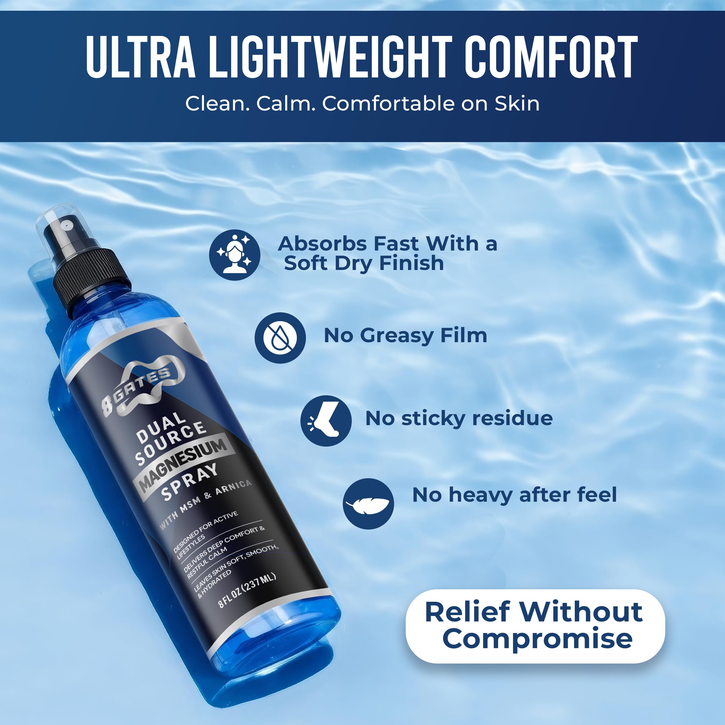 8 Gates Magnesium Oil Spray 281g lifestyle scene on a fitness mat