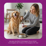 Peak Pets Liquid Collagen for Dogs 240g with a happy dog