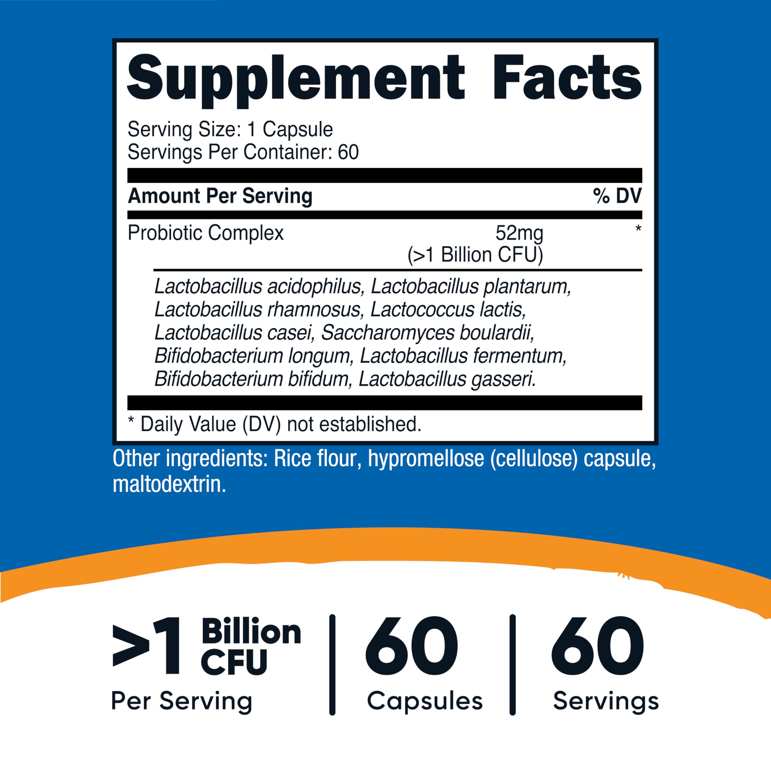 Nutricost Probiotic Complex 50g side view with label