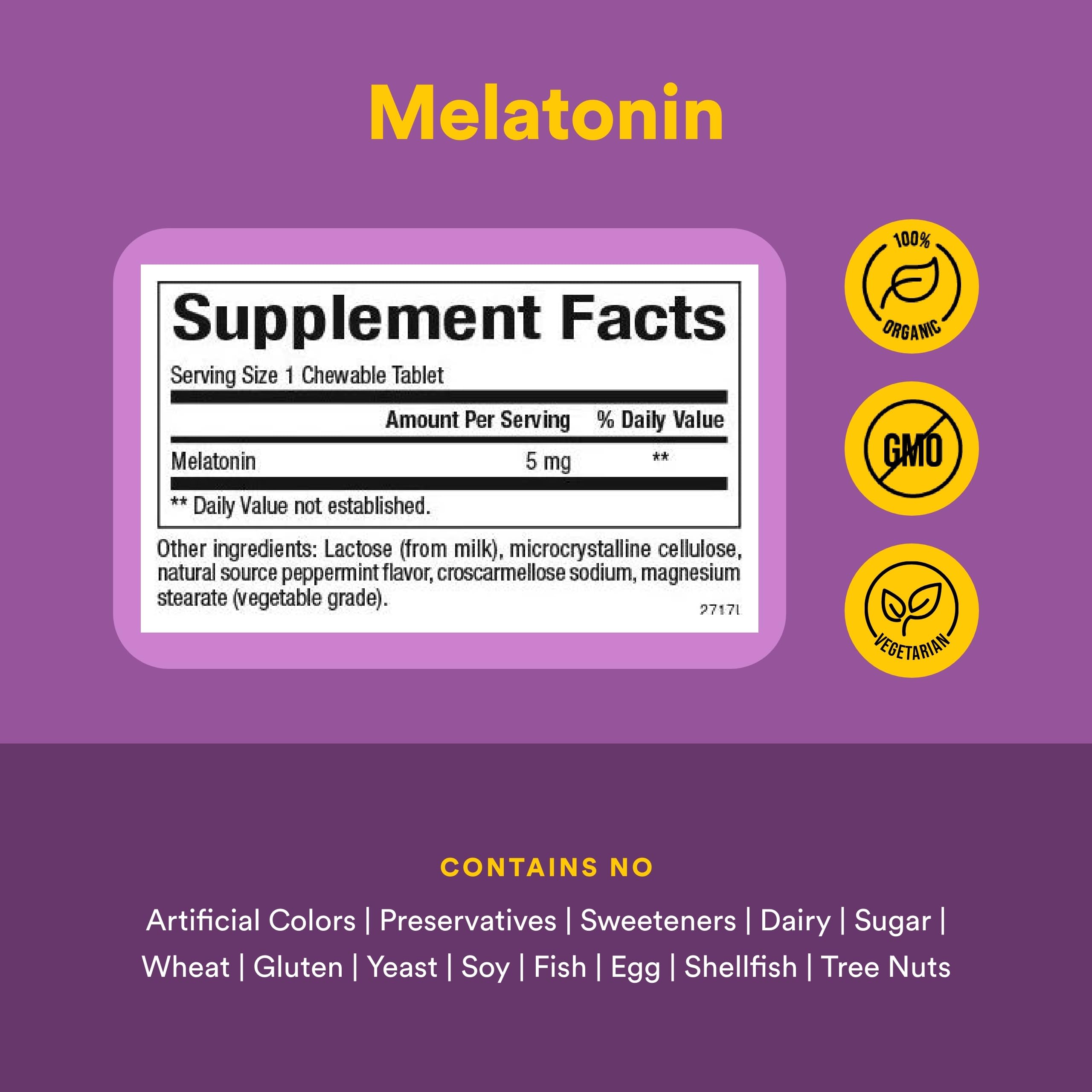 Natural Factors Melatonin 5 mg chewable tablets side view