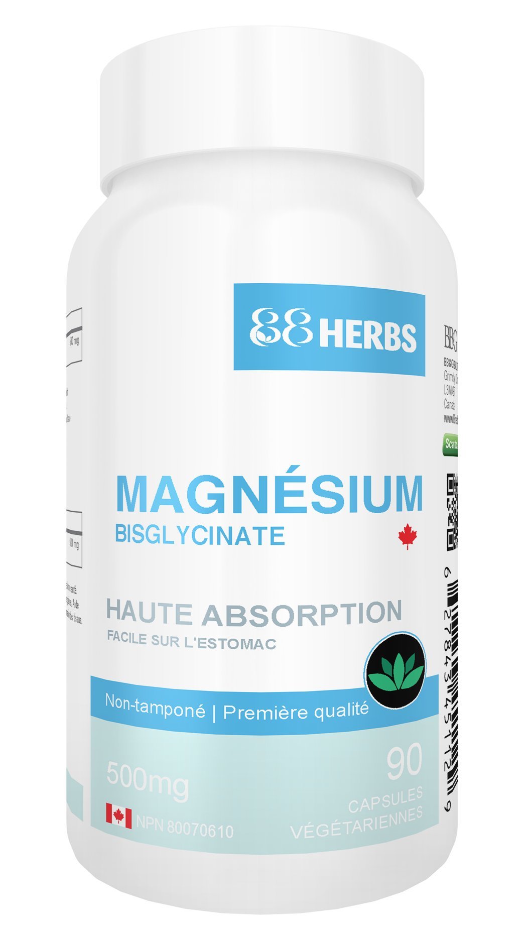 88herbs Magnesium Bisglycinate capsules on a wooden surface