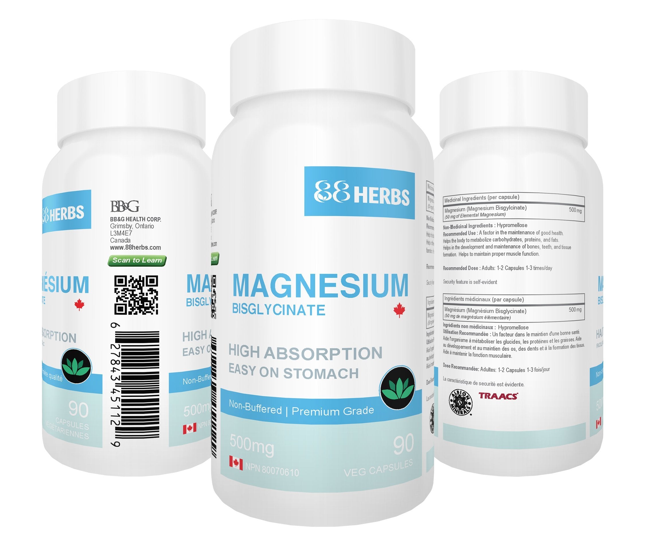 88herbs Magnesium Bisglycinate ingredients list on packaging