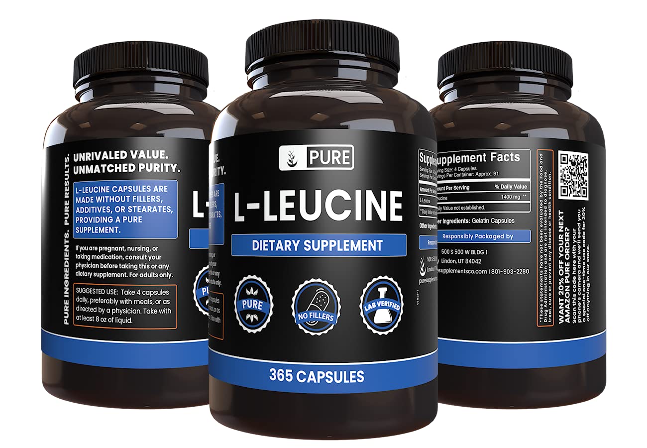 90 Day Supply of L-Leucine Capsules packaging