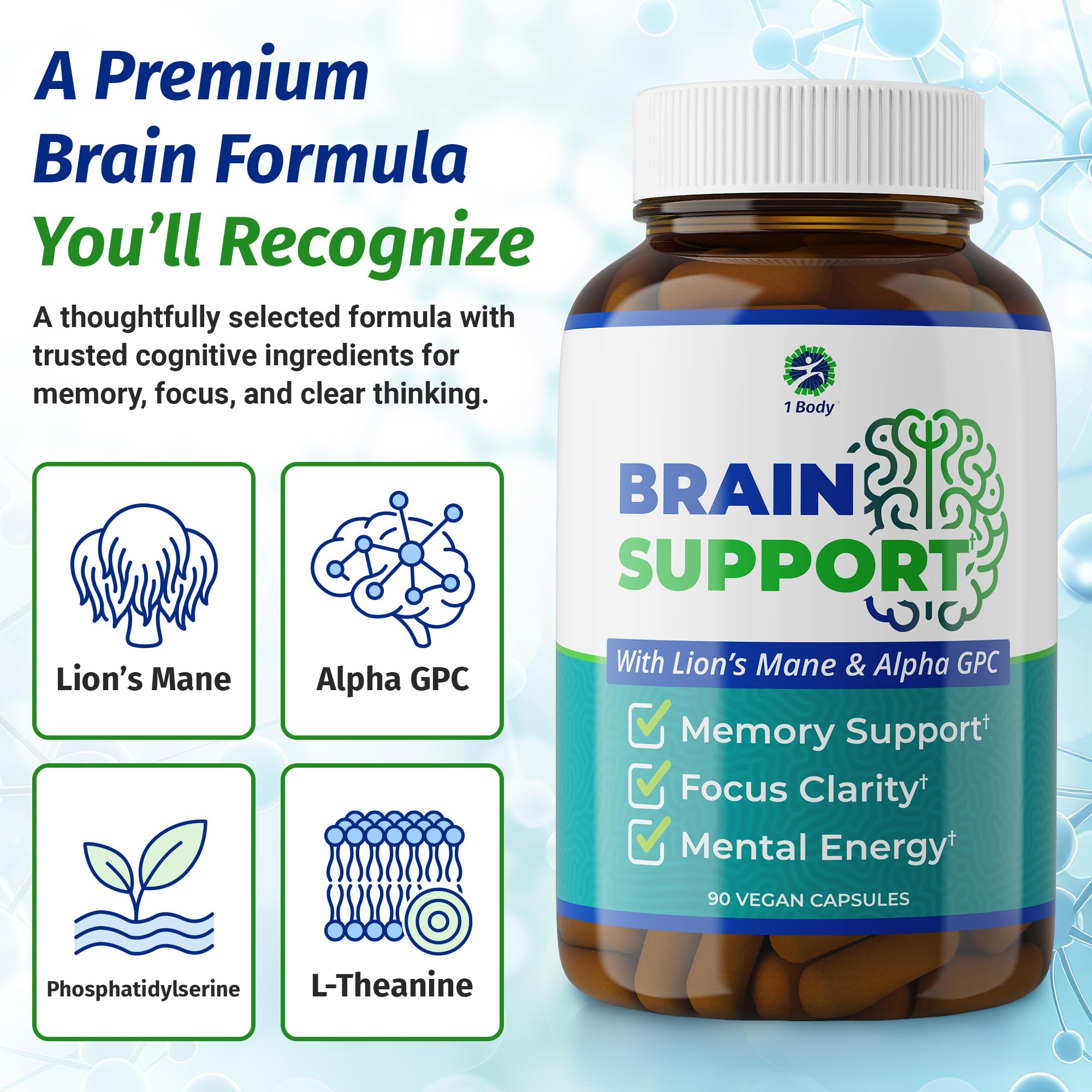 90 vegan capsules of 1 Body Memory Support
