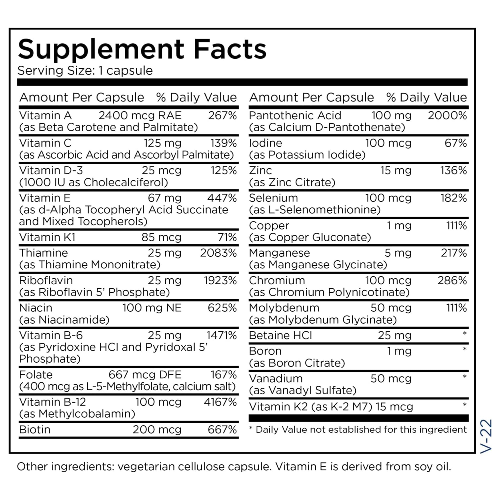 a balanced routine Maintenance The Big One Without Iron 100 caps ingredients listing