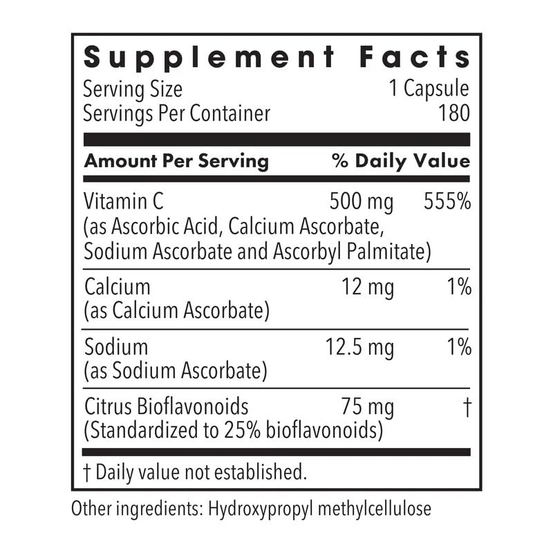 a balanced routine Maintenance Vitamin C Buffered Capsules 500mg side view