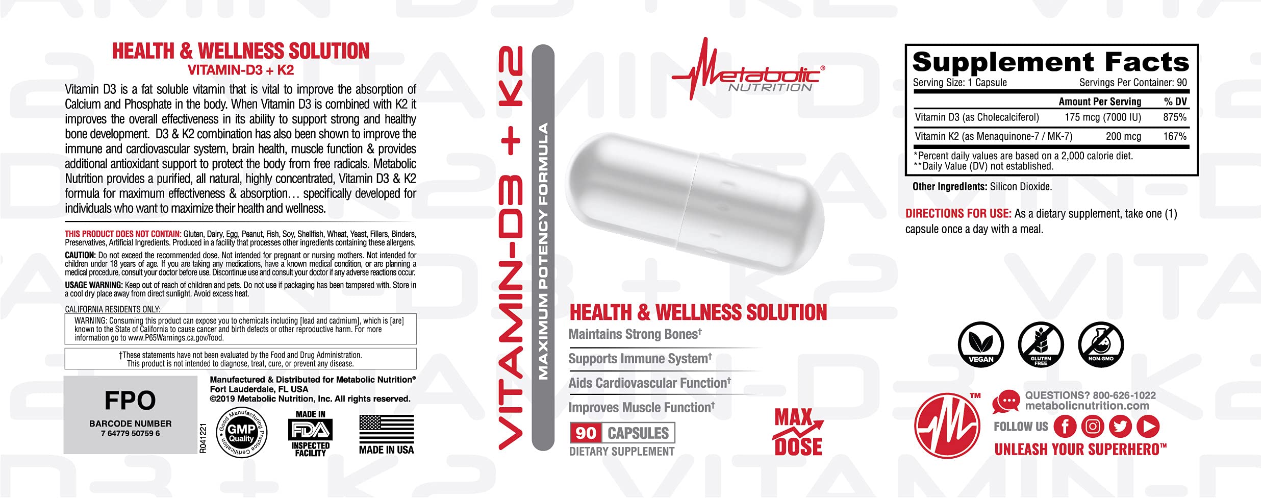 a balanced routine Nutrition Vitamin D3 & K2 Supplement back view