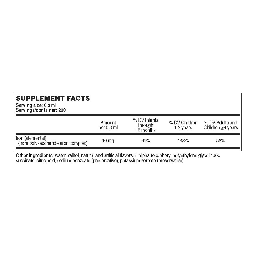 A.C. GRACE COMPANY Liquid Iron Supplement grape flavour pouring into a spoon