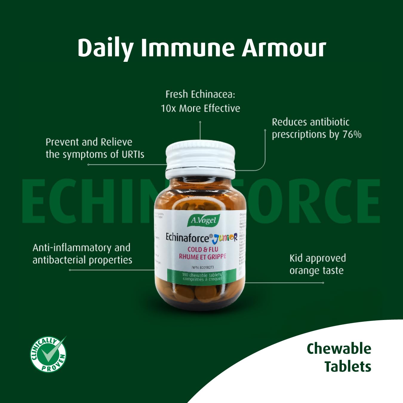 A.Vogel Echinaforce Junior Chewable Tablets showing the tablet size