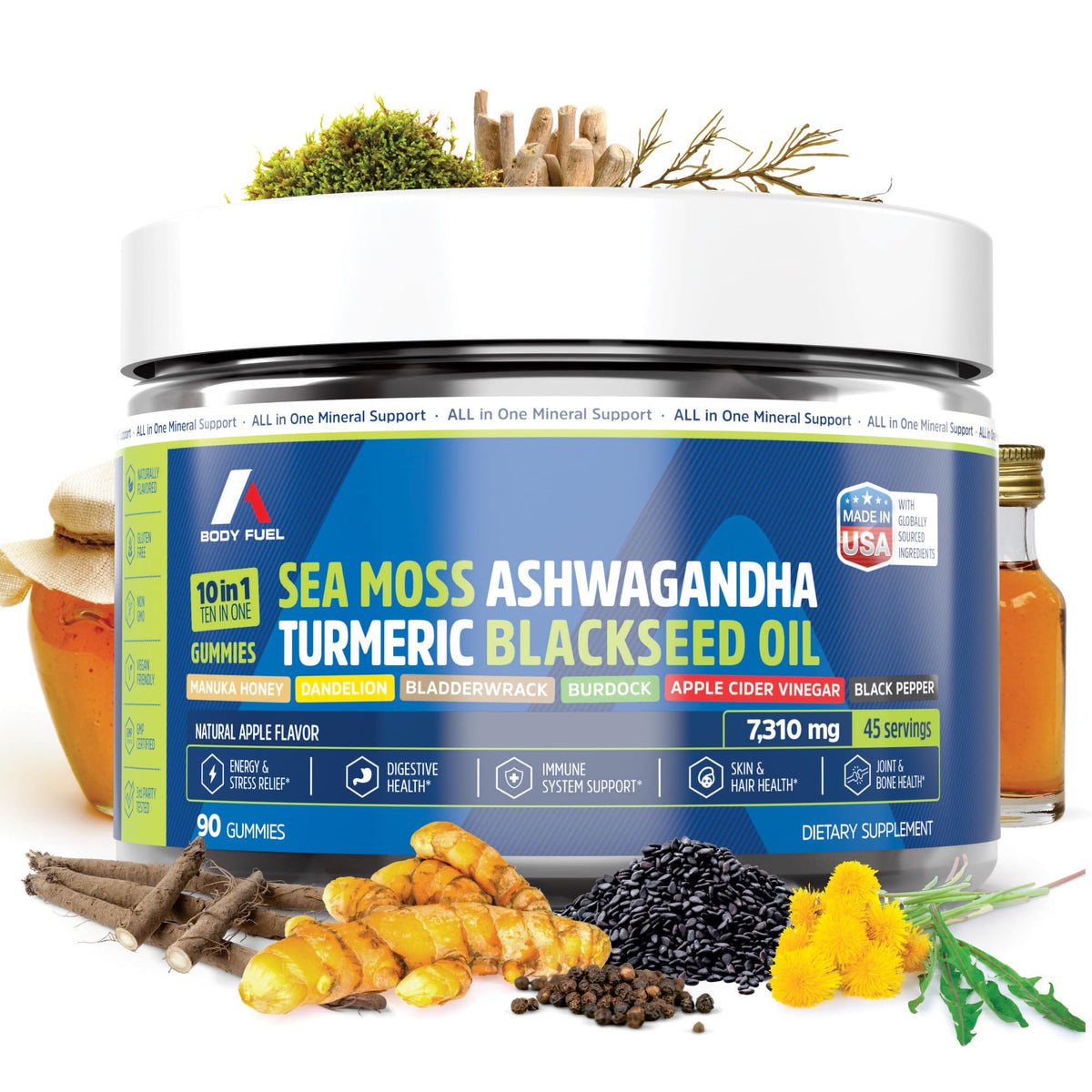 A1 Body Fuel Irish Sea Moss Gummies front view with packaging