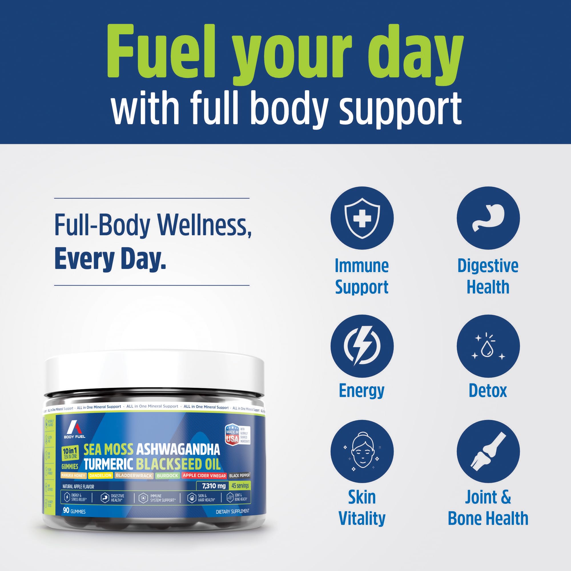 A1 Body Fuel Irish Sea Moss Gummies side view showing ingredients