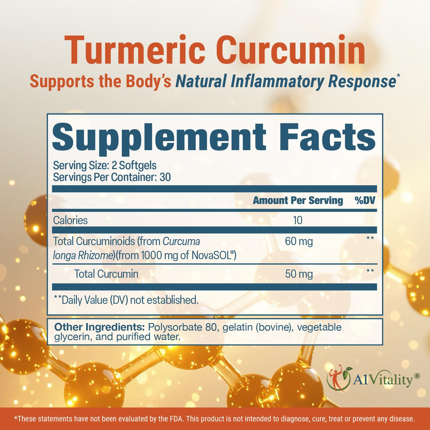 A1Vitality Curcumin 1000mg softgel back view