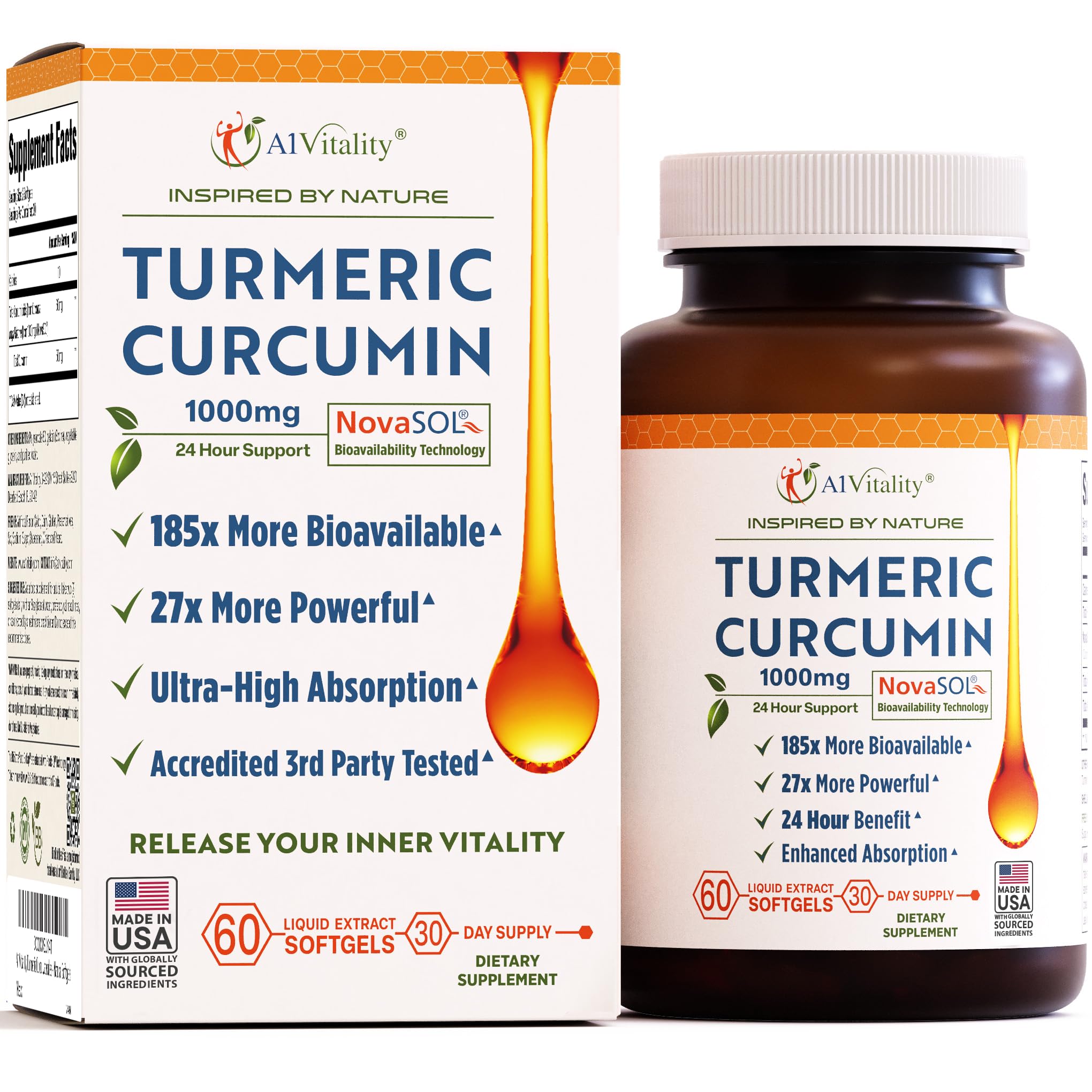 A1Vitality Curcumin 1000mg softgel front view